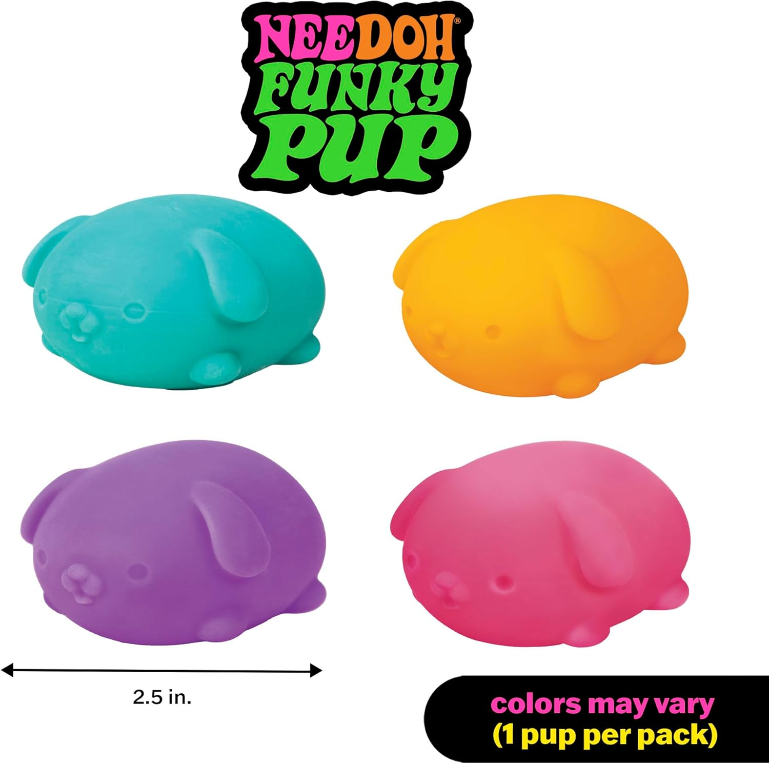Needoh Funky Pup Stress Ball - Squishy, Flexible Stress Relief Toy, Assorted Neon Colours, Fun, Relaxing Fidget Toy for Kids & Adults, Ideal for Anxiety, Focus, and Stress Management image number 1