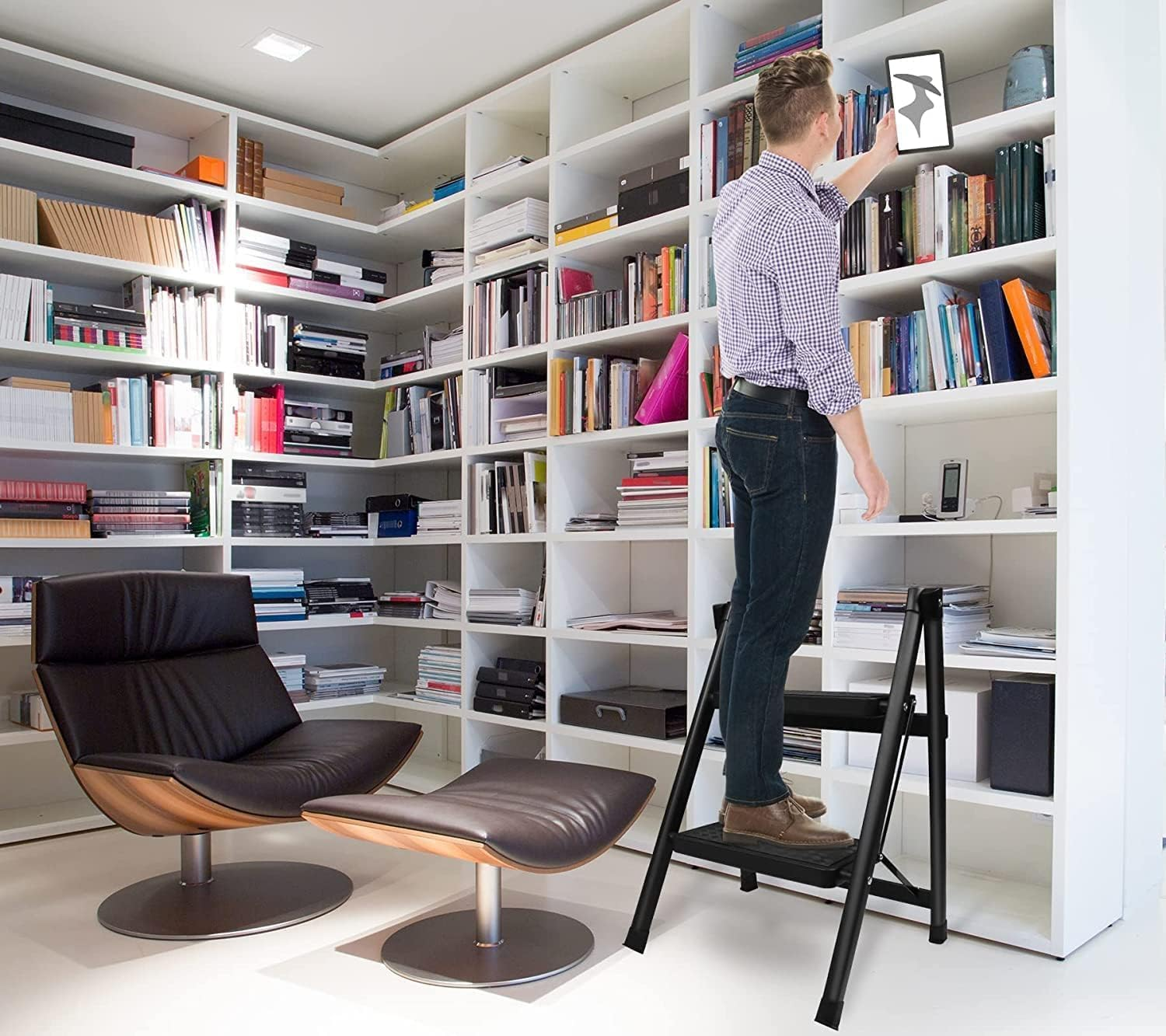 2 Step Stool Step Ladder Folding for Kitchen Home Closet Heavy Duty Adults Foldable Small Stepladder Lightweight Little Two Stepstool Collapsible Stepladders Portable Stepping Stool Black (2-Step) image number 6