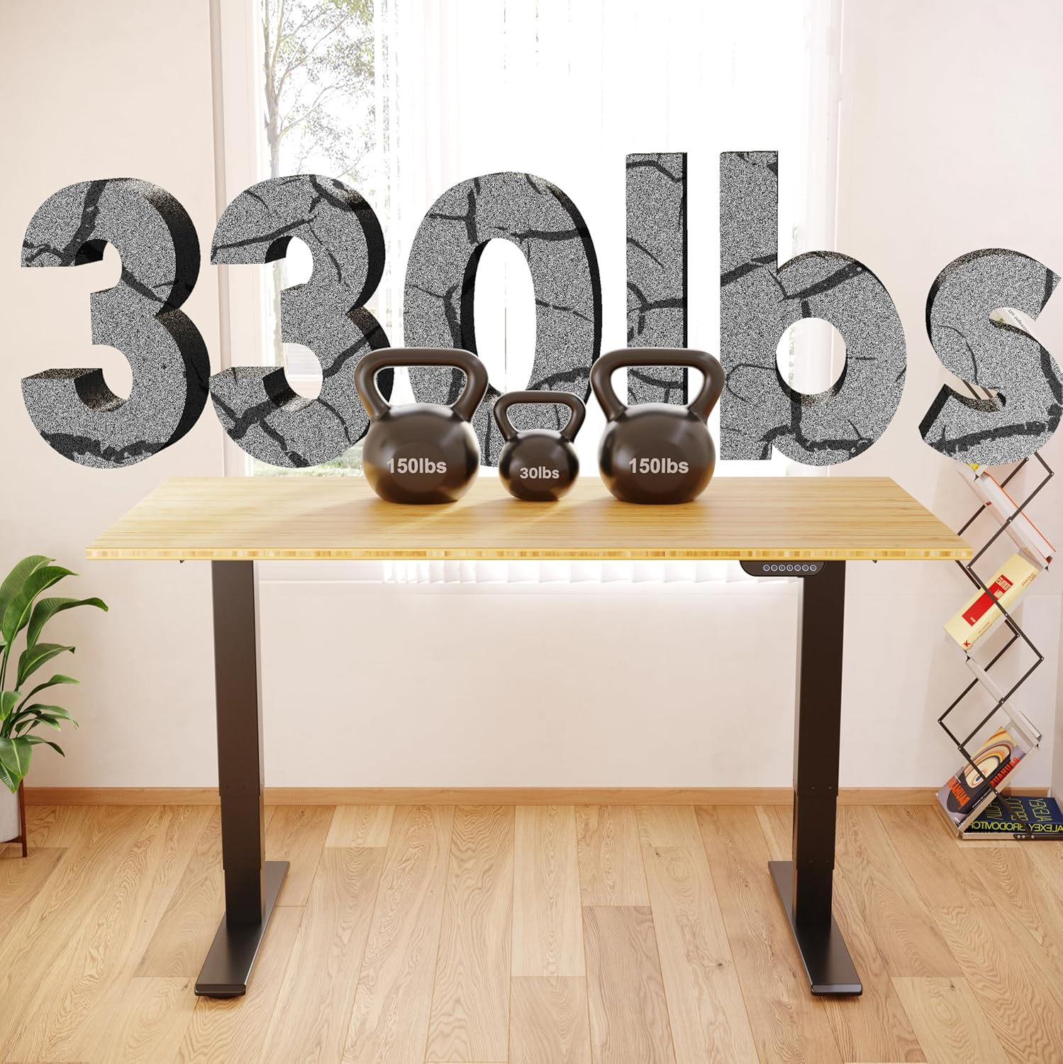 FLEXISPOT E6 Bamboo Dual Motor 3 Stages Standing Desk 200X75 Cm Whole-Piece Board Electric Height Adjustable Desk Stand up Desk Large Load Capacity(Black Frame + Bamboo Desktop) image number 4