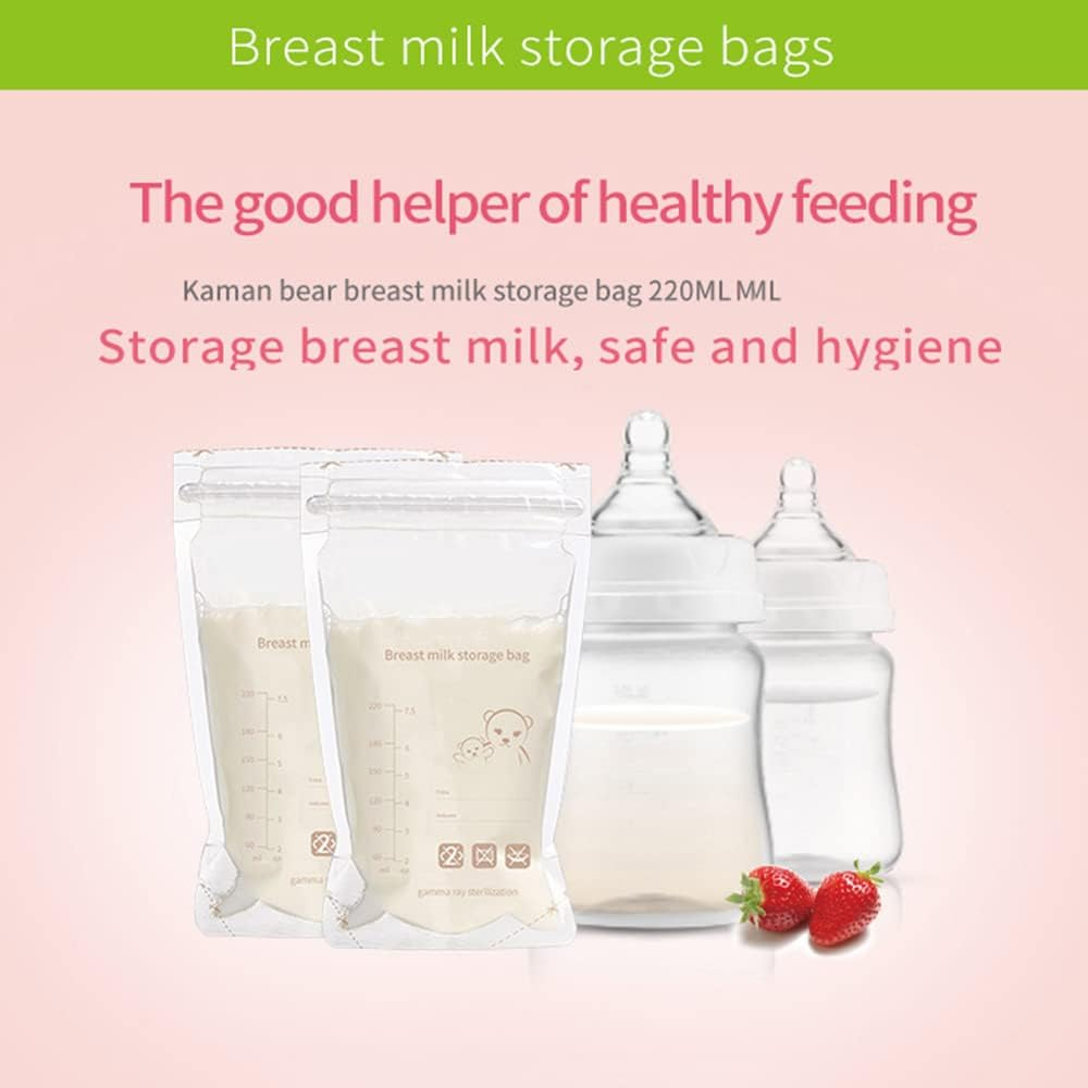 60 Count Breast Milk Storage Bags-220Ml Ready to Use Breast Milk Bags for Breastfeeding, Self Standing Bag-Space Saving Flat Profile Design for Breast Milk Storage Bag BPA Free