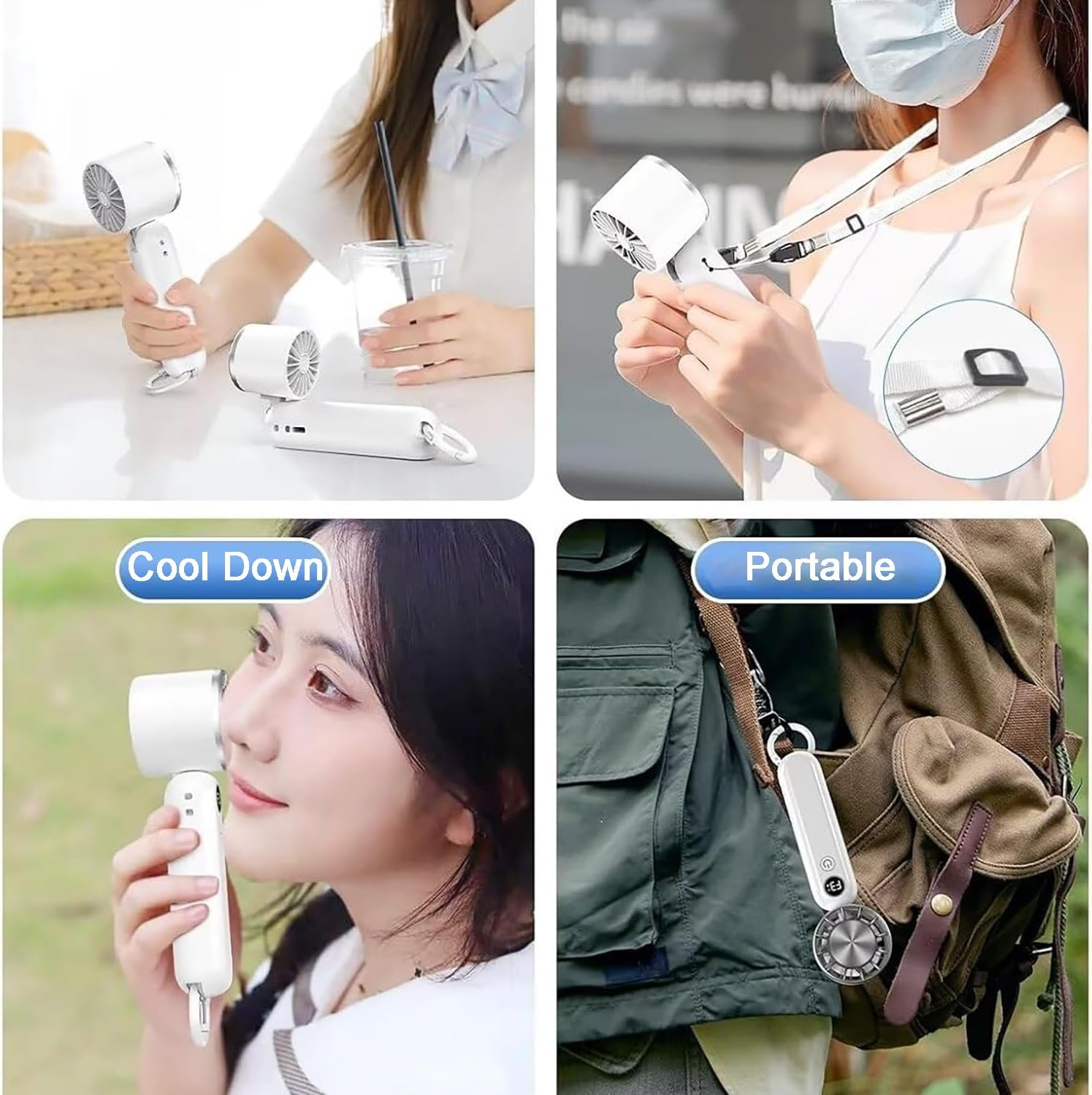 2025 Portable Handheld Fan, Rechargeable Portable Fan, 3 Speeds & Digital Display Small Fan for Travel, 180&deg; Foldable Mini Fan Makeup Fan For - Black image number 5