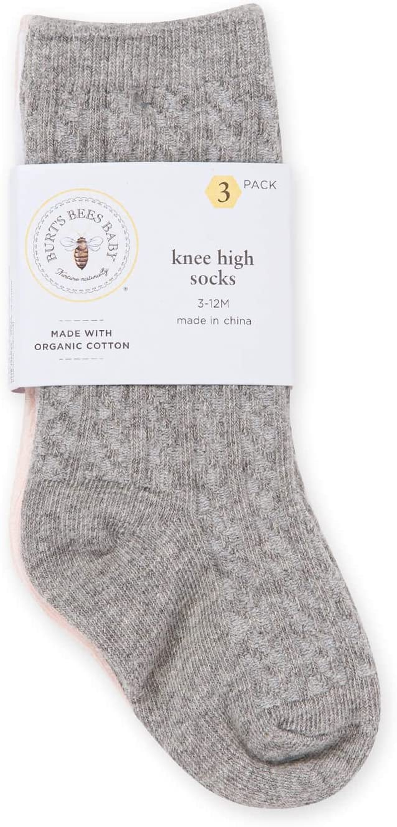 Burt'S Bees Baby Baby Girls' Set of 3 Cable Knit Knee-High Organic Cotton Stockings Socks image number 4