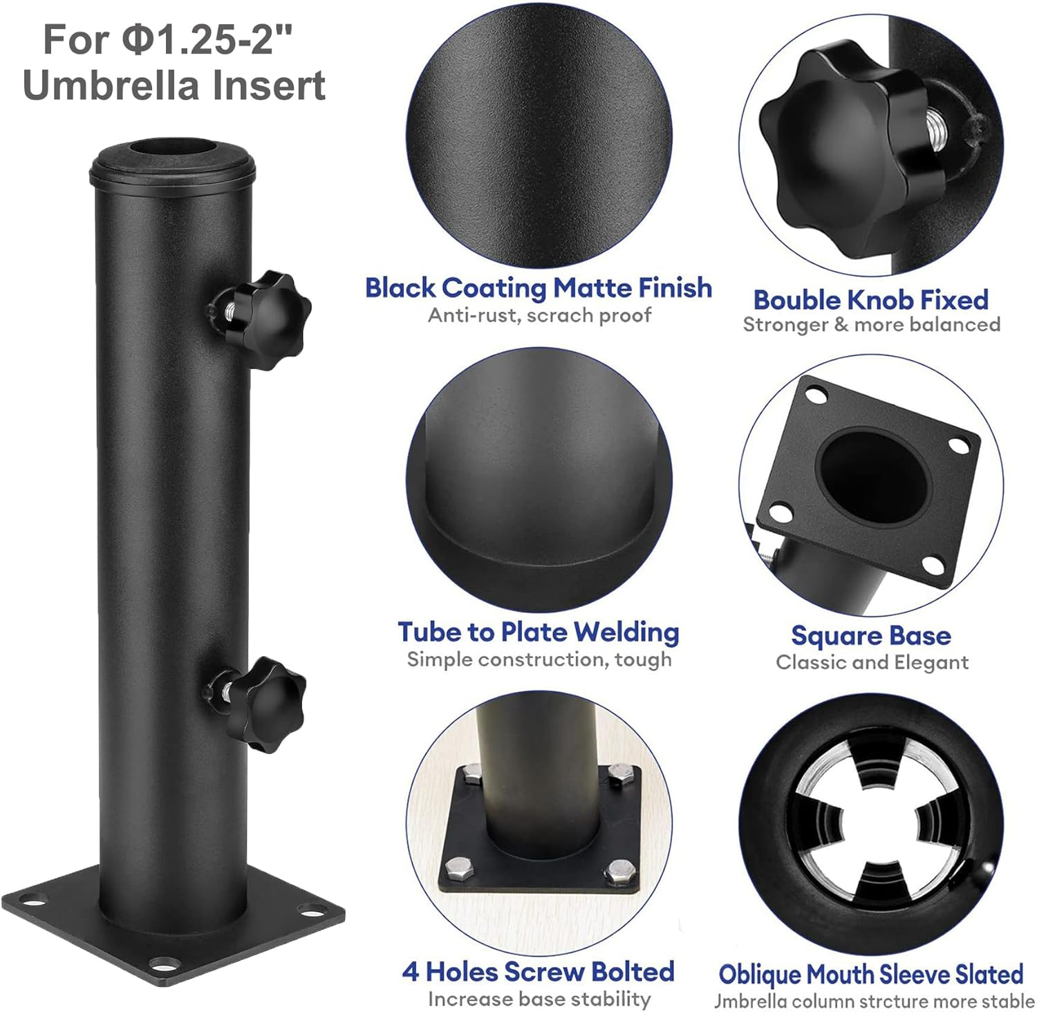 JUMXSRLE Deck Mount Umbrella Holder, Adjustable Diameter Heavy Duty Steel Outdoor Umbrella Base, Umbrella Deck Mount, Outdoor Umbrella Stand for Patio Table, Balcony, Decks, Docks