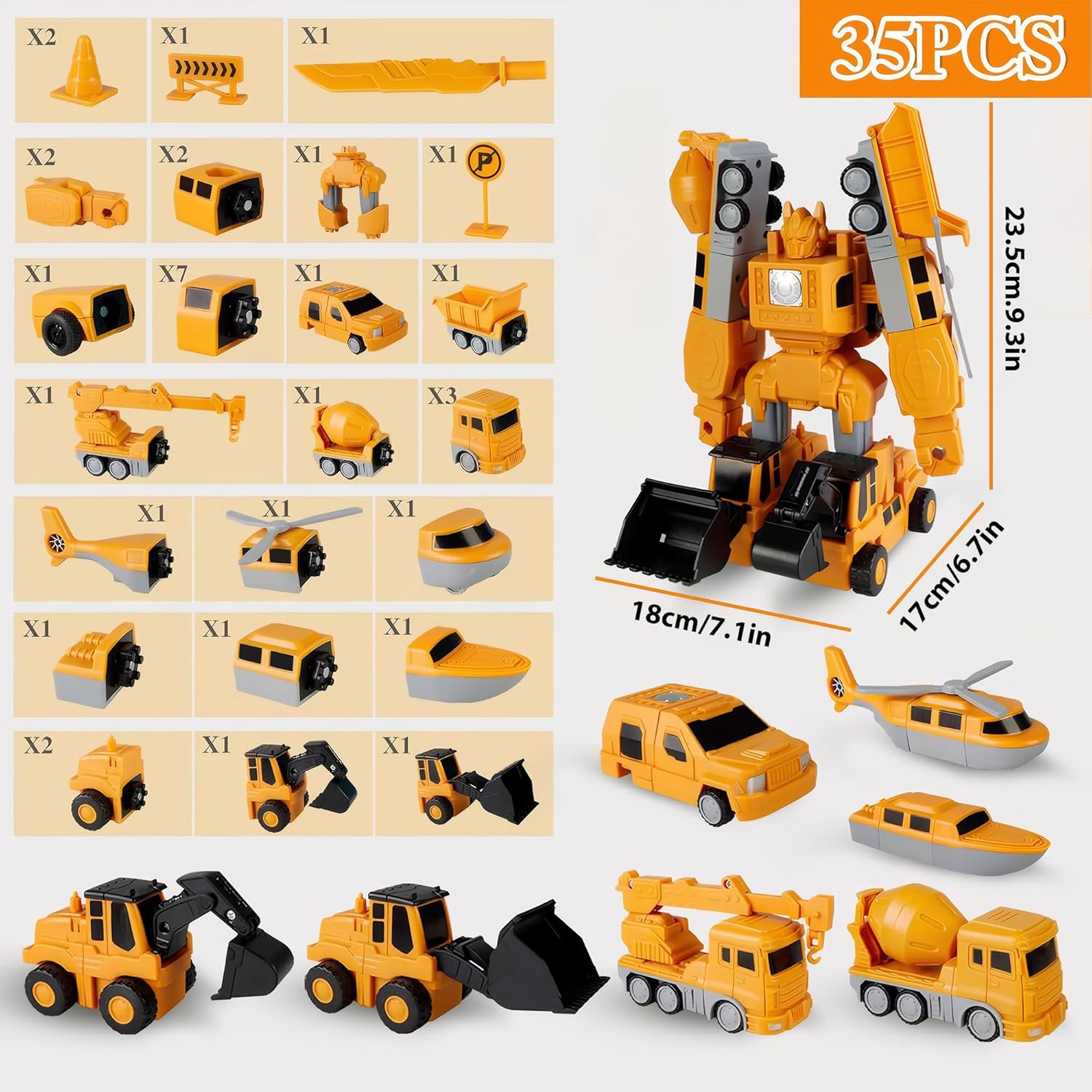 Magnetic Transform Engineering Car Toys with Storage Box for Kid Age 3-8