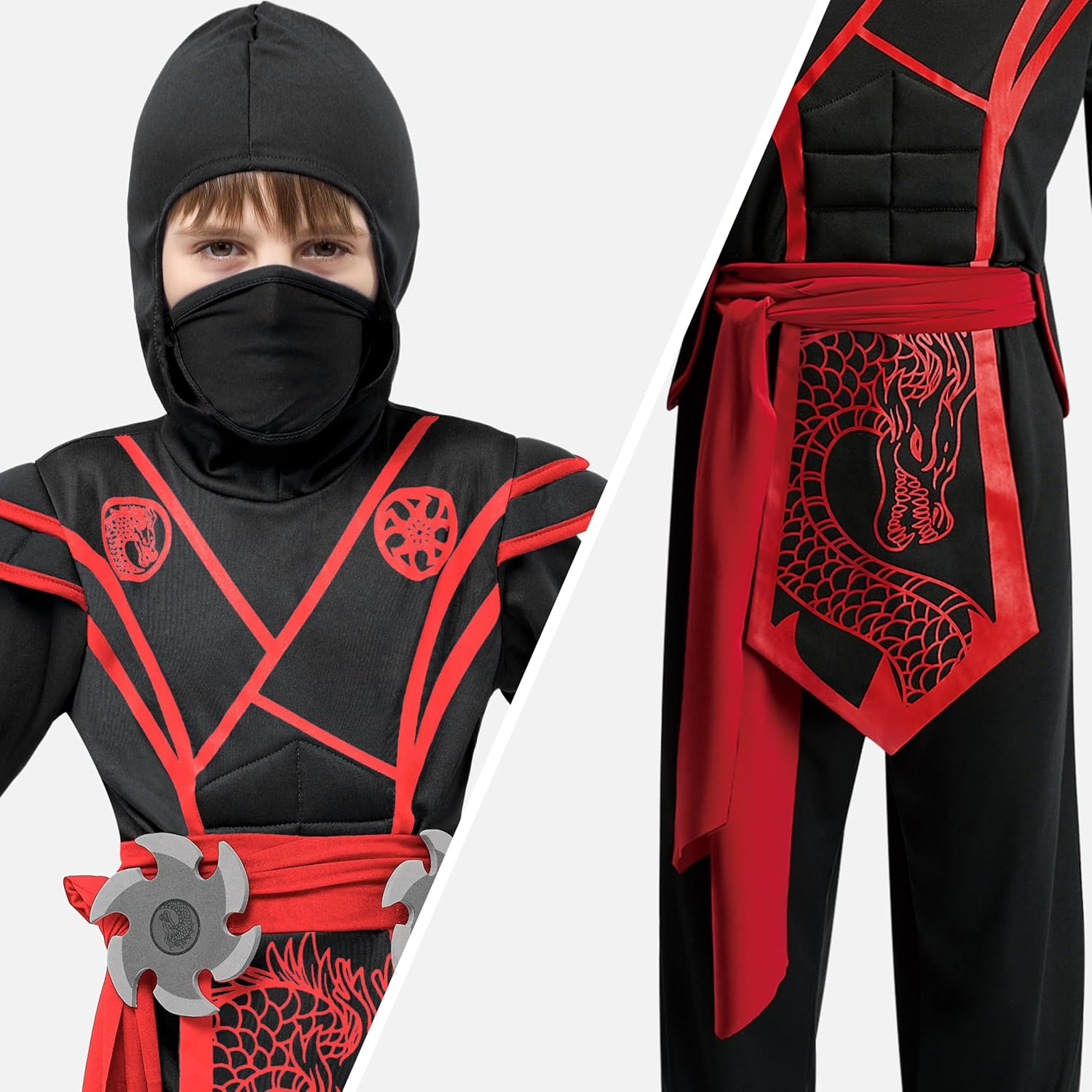 Spooktacular Creations Halloween Ninja Costume Kids, Ninja Dragon Jumpsuit Set, Boys Halloween Costume for Dressup Party image number 6