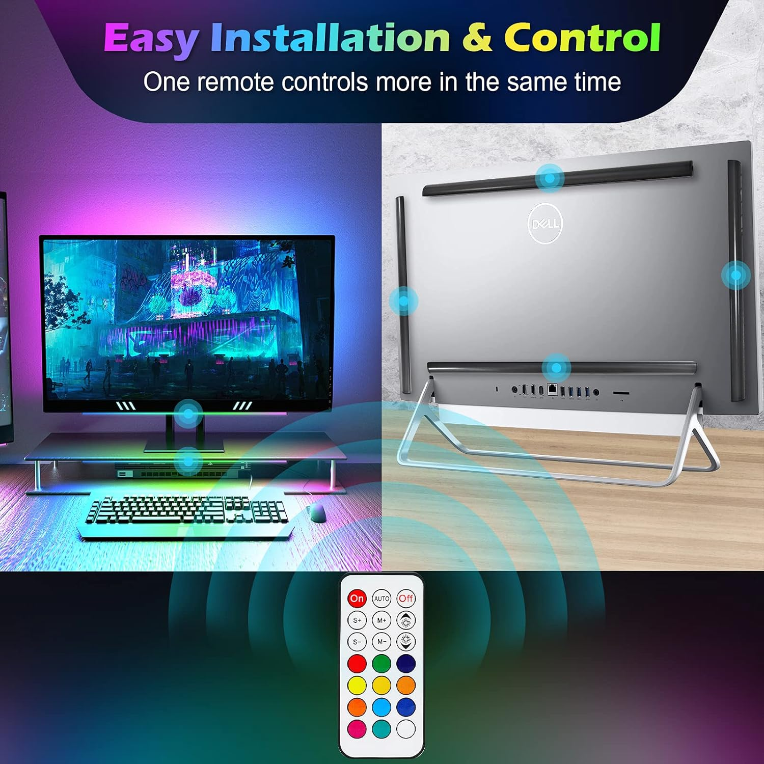 WILLED under Monitor Light Bar, RGBIC Dreamcolor Ambient Gaming Lights, Ambiance Backlights with Remote Controller, 5V USB Powered, for Gaming, PC Setup, Desk Stand, Room Decoration