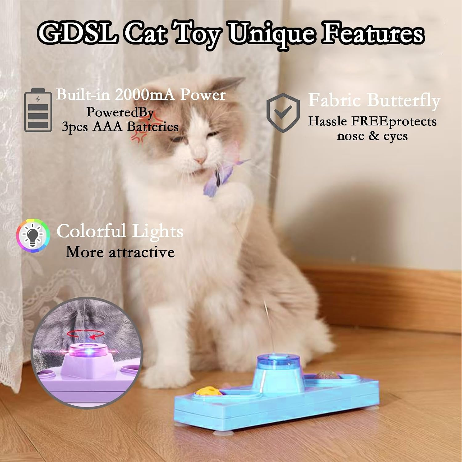 Cat Toys 3 in 1 Interactive Cat Toys for Indoor Cats - with Interactive Butterfly Flutter,Track Balls and Catnip image number 3