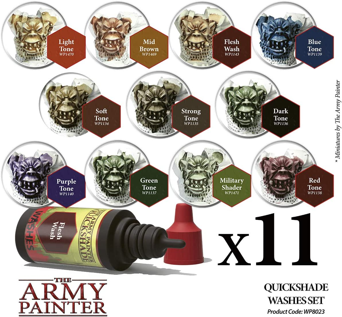 The Army Painter Warpaints Quickshade Wash Set - Miniature Painting Kit of 11 Dropper Bottles with Fluid Acrylic Paint Color Washes image number 2