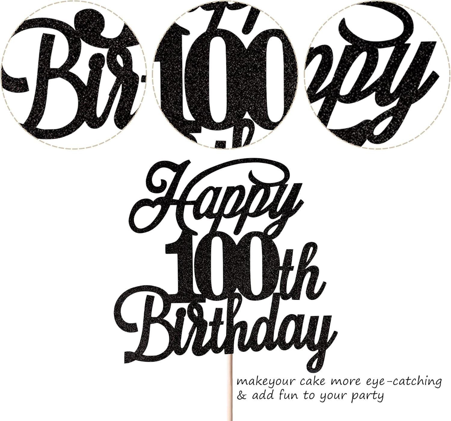 Rsstarxi 1 Pack Happy 100Th Birthday Cake Topper Black Glitter 100 & Fabulous Cheers to Years Old Pick for Celebrating 100Th Anniversary Party Decorations Supplies, Black 100Th (Xm063-Black 100Th) - Black 100Th image number 5