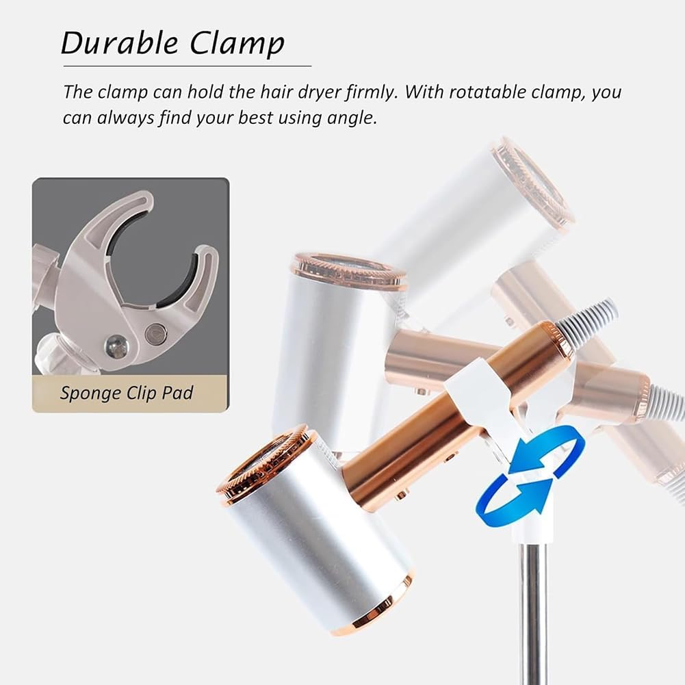 ASSYA Hands-Free Hair Dryer Stand, Height Adjustable, 360-Degree Rotation, Stable Base, Suitable for Home, Hair Salon, Pet Shop