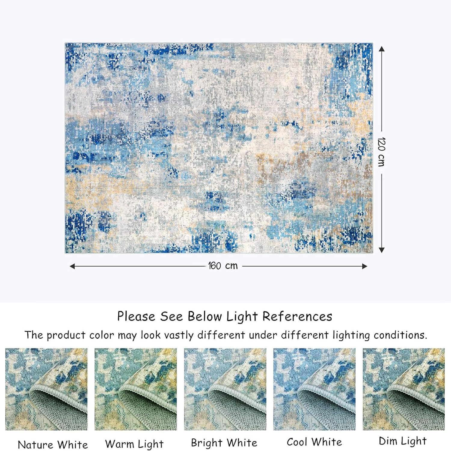 Area Rugs，160 * 120Cm Modern Non-Slip Machine Washable Rugs, Floor Rugs for Living Room/Bedroom/Dining/Office image number 2