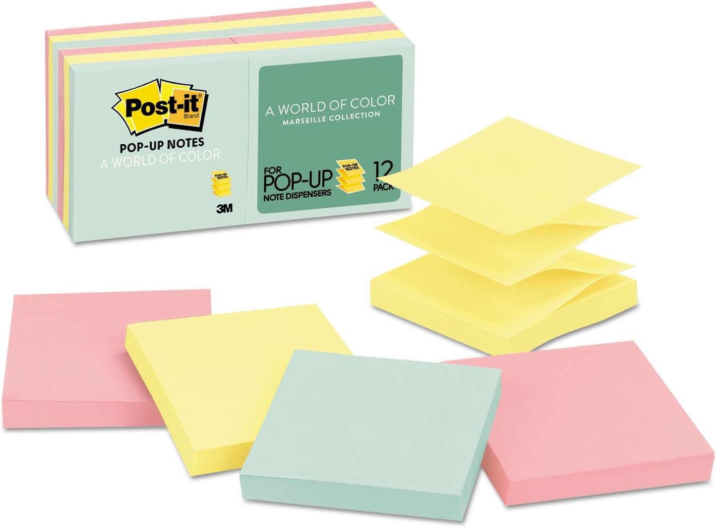 Post-It Pop-Up Notes, 3 in X 3 In, Marseille Collection, 12 Pads/Pack, 100 Sheets/Pad (R330-12AP) image number 3