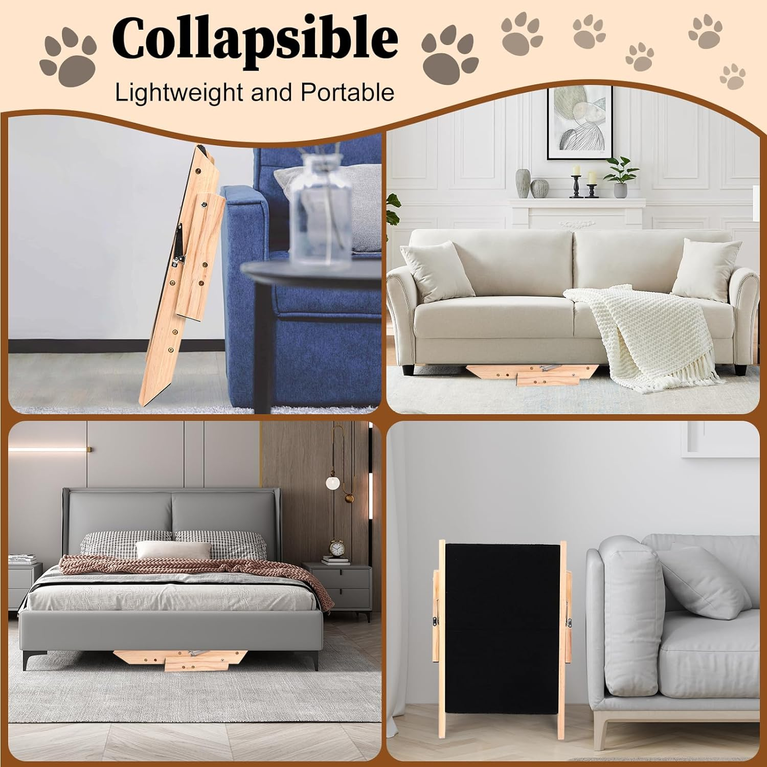 Pet Stairs/Steps, 2-In-1 Foldable Wood Dog Stairs with Non-Slip Pads for High Beds, Sofa, Couch, Car, Durable Portable Cat Ladder up to 150 Lbs, 3 Steps image number 1