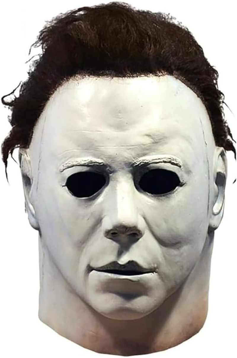 Halloween Michael Myers Mask for Adults Scary White Mask Original Michael Myers Face - Full Head Mask with Hair Cosplay Costume Theme Party Latex Props - image number 5