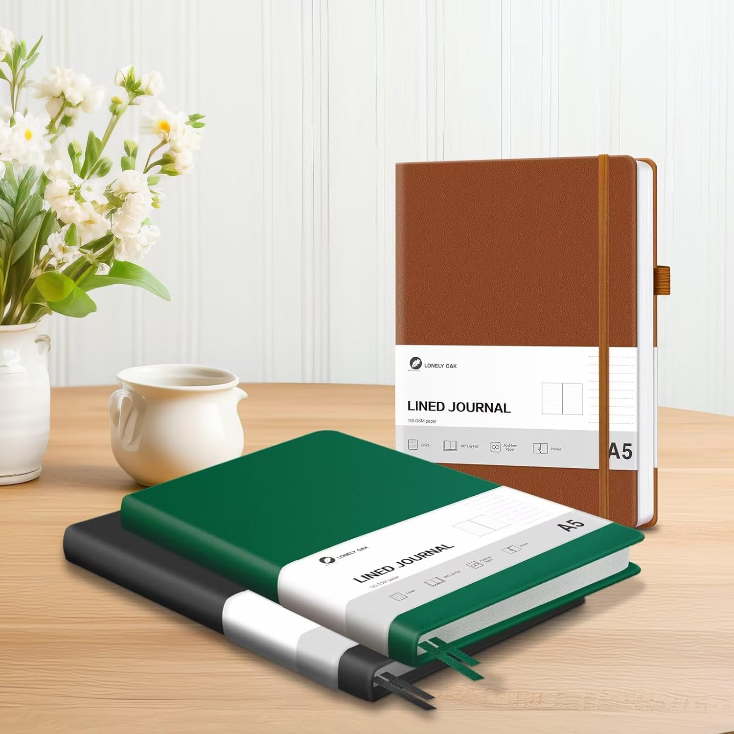 Lonely Oak Lined Journal Notebook, A5 Hardcover Lined Notebook for Women & Men, 120GSM Acid-Free Paper with Leather Hardcover and Inner Pocket, Daily Diary Journal for Work(Brown) image number 6