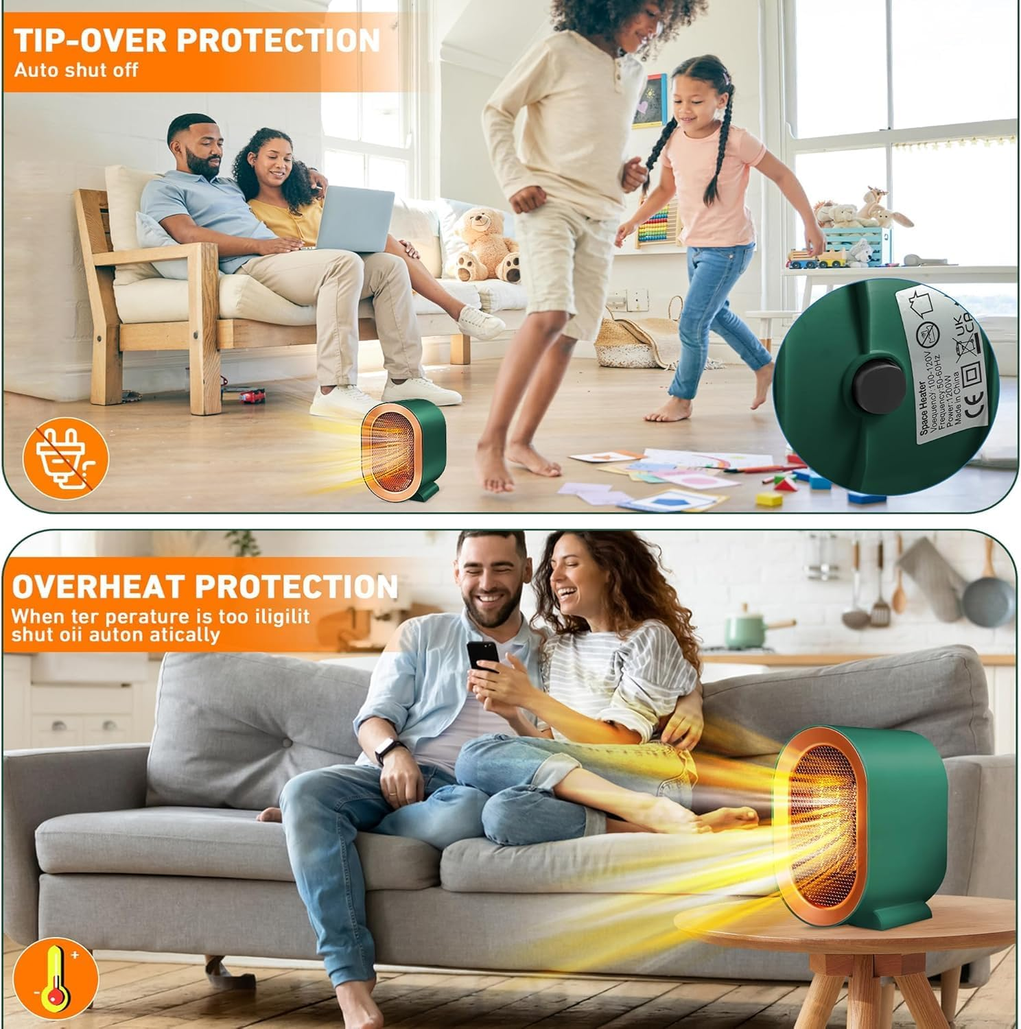 Space Heater for Indoor Use, 1200W Angkng Portable Heaters with Overheat & Tip-Over Protection, Small Electric Heater under Desk, 1S Quick Heating Space Heater for Indoors Bedroom, Office Desk, Home image number 5