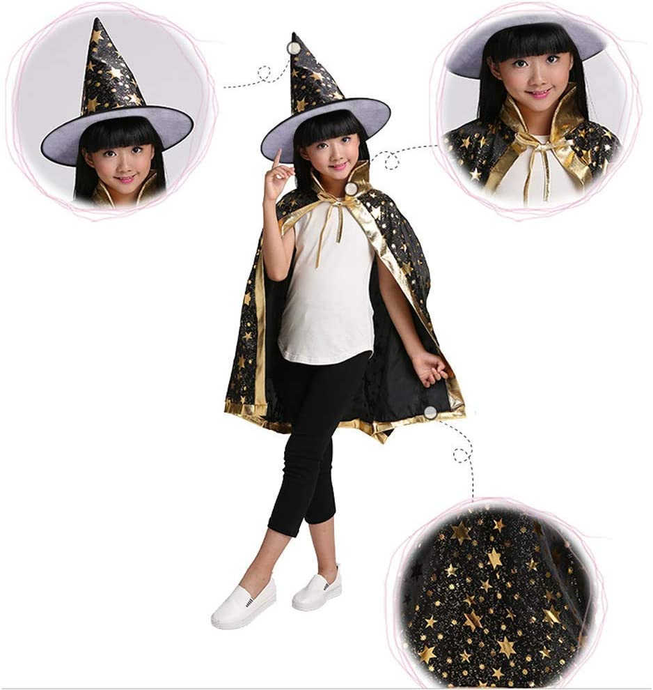 ZZX Wizard Cape Witch Cloak with Hat, Halloween Costume Props for Kids Cosplay Party (Black) image number 5