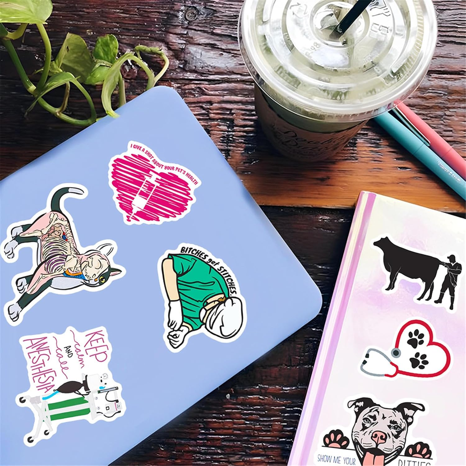 50 Pcs Funny Veterinary Stickers and Decals, Cute Veterinarians Vinyl PVC Waterproof Stickers for Water Bottle Skateboard Luggage Laptop Computer Phone, Vet Tech Party Favors for Kids Teens Adults image number 2