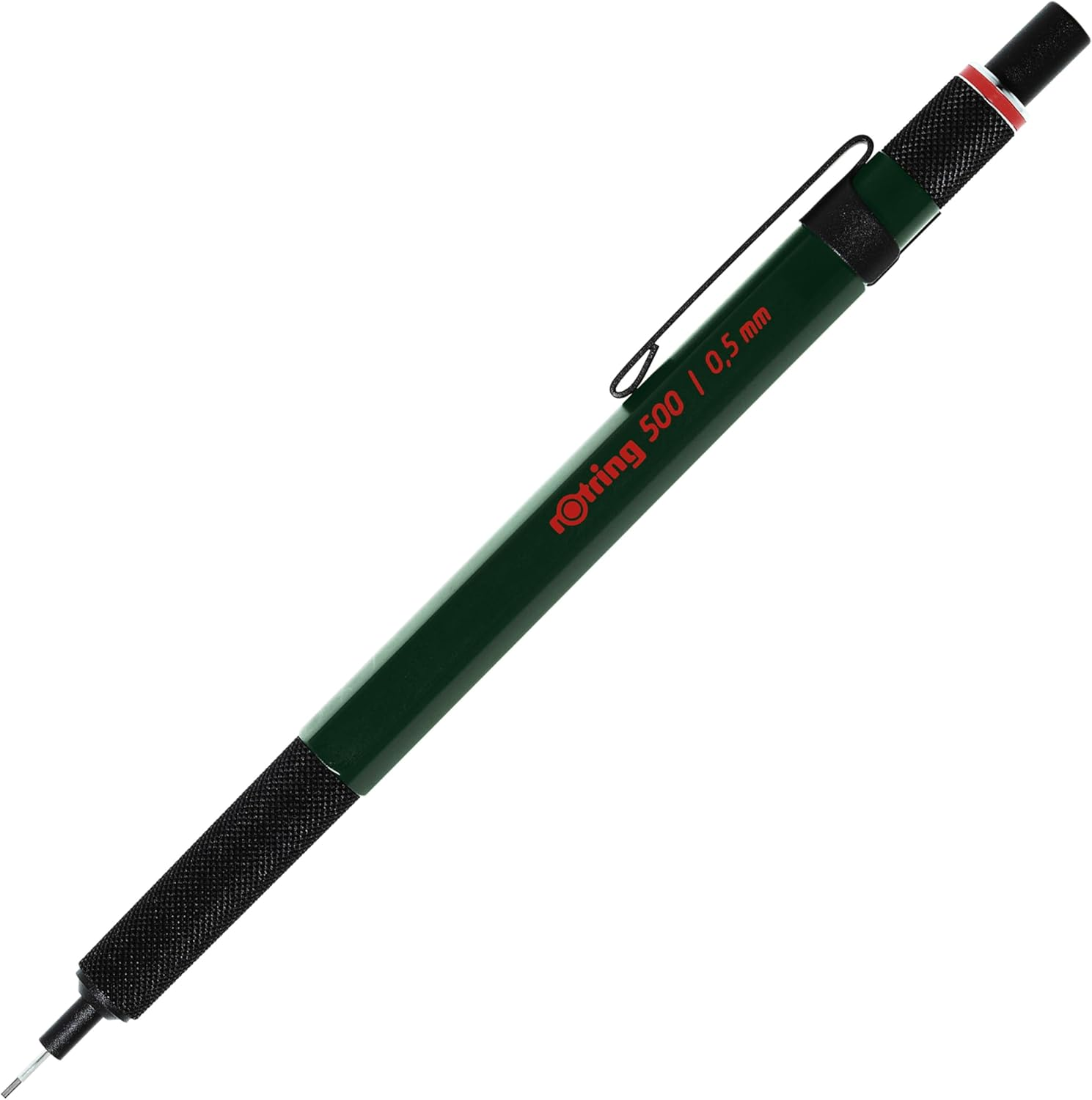 Rotring 500 Mechanical Pencil | 0.5Mm HB Lead | Green Hexagonal Plastic Barrel and Non-Slip Textured Metal Grip