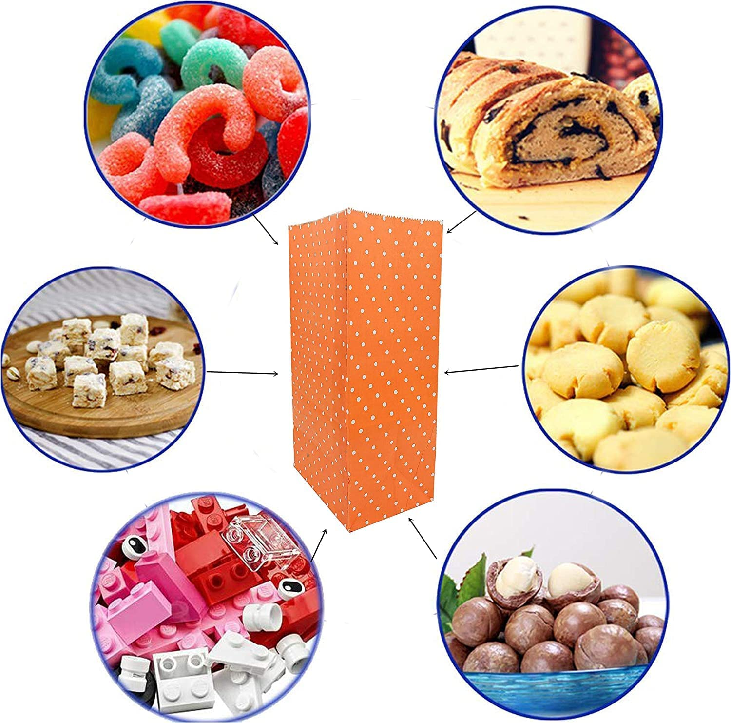 Party Favor Gift Bags,24 Packs Merchandise Party Bags with Sealing Stickers Polka Dot Candy Buffet Treat Gift Pack Bags for Wedding Shopping - Style-2 image number 5