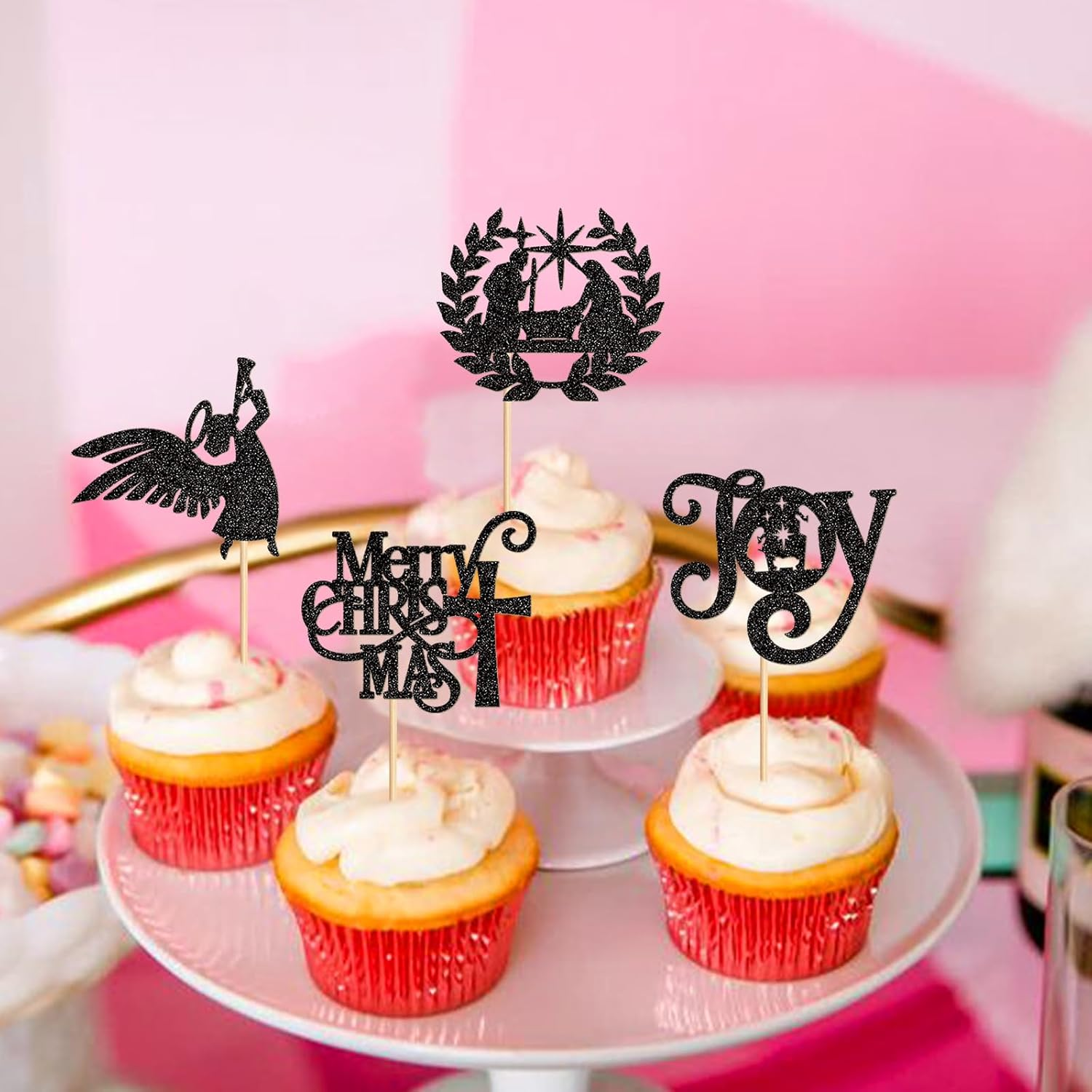 24PCS Jesus Christmas Cupcake Toppers Religion Christmas Theme Cupcake Picks Baby Shower Pray Chirstmas Decoration Party Decoration image number 3