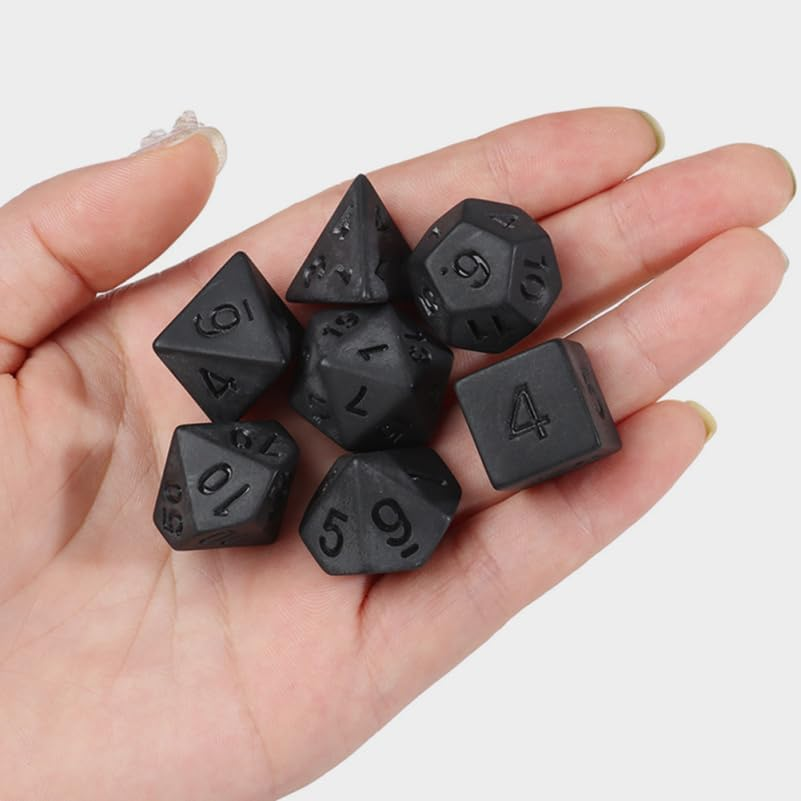 7Pcs Polyhedral Dice Set - Frosted Black Acrylic Dice for Tabletop Roleplaying Games, Includes D20, D12, D10, D8, D6, D4 - Ideal for RPG, Board Games, Party Props image number 2