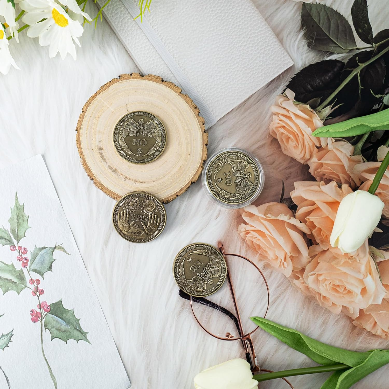 8 Pcs Yes No Challenge Coin Decision Maker Coin Lucky Coin Collector'S Souvenir Divination Flip Metal Coins Flips for Games Holiday School Office Gift (Silver) image number 4