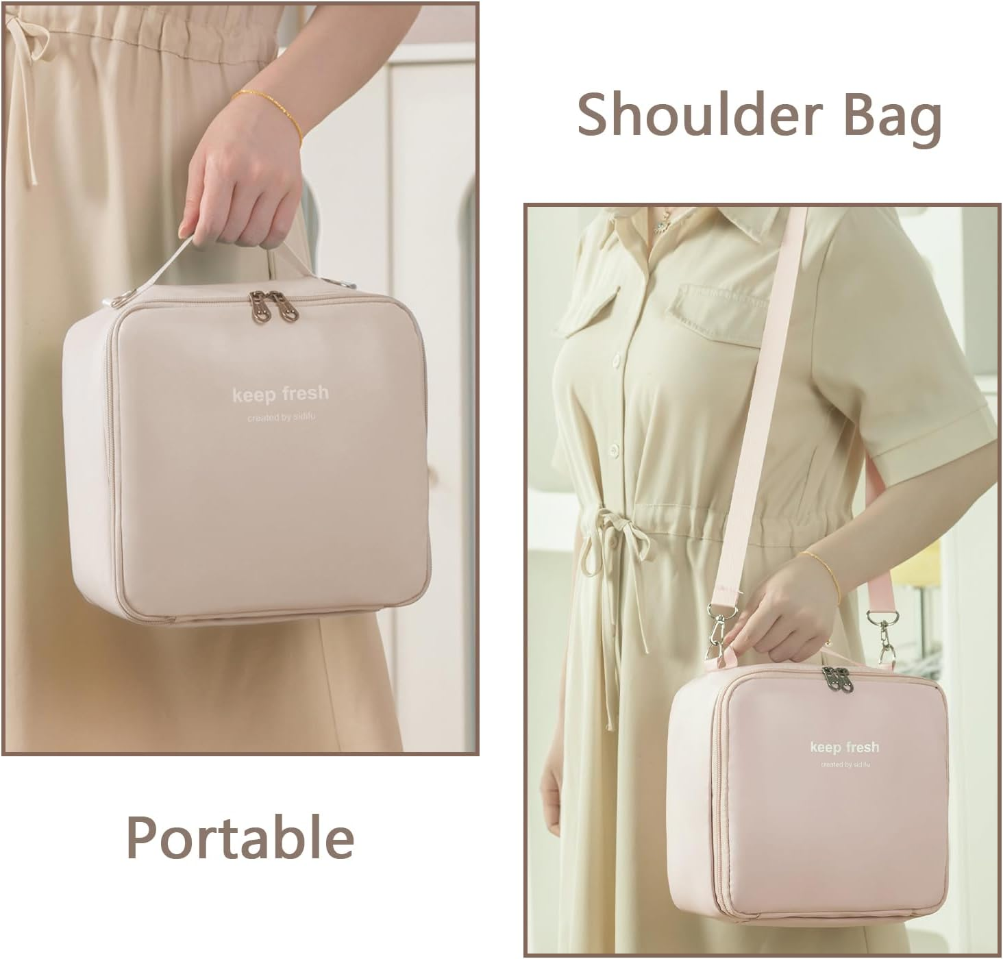 Lunch Bag Women, Lunch Box Lunch Bag for Women & Men Adult, Leakproof Small Lunch Bag, Reusable Insulated Cooler Bag with Detachable Shoulder Strap, Lunch Container for Work Office (Beige) image number 5