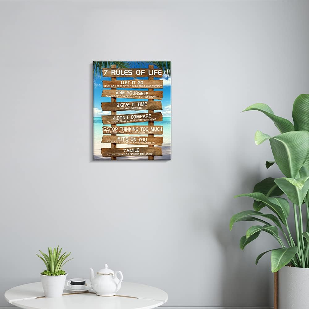 Kas Home Inspirational Wall Art - 7 Rules of Life Motivational Canvas Wall Decor Beach Positive Quotes Living Room Rustic Framed Art Gift for Bedroom Bathroom (12 X 15 Inch, Brown - 7 Rules) - Brown - 7 Rules image number 5