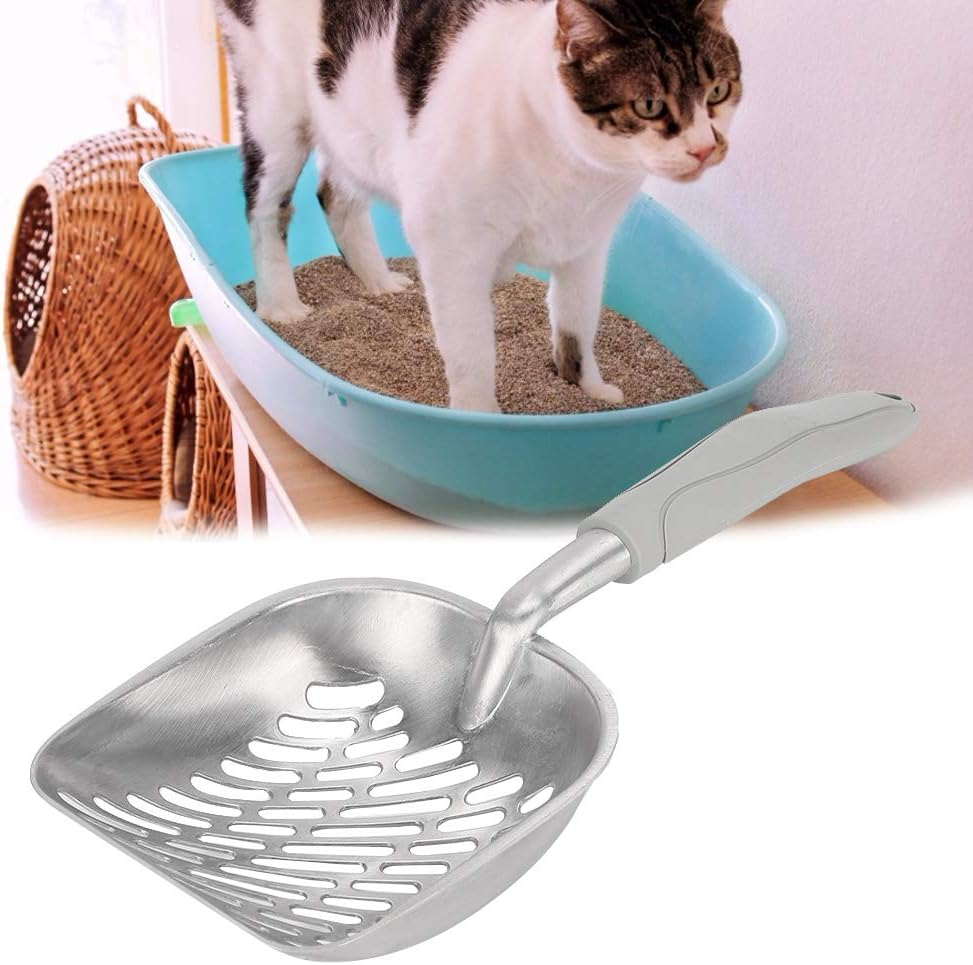 Kitty Metal Scooper, Stainless Steel Easy to Use Cat Litter Scoop with Anti‑Skid Handle for Poop Sifting(Grey) image number 2