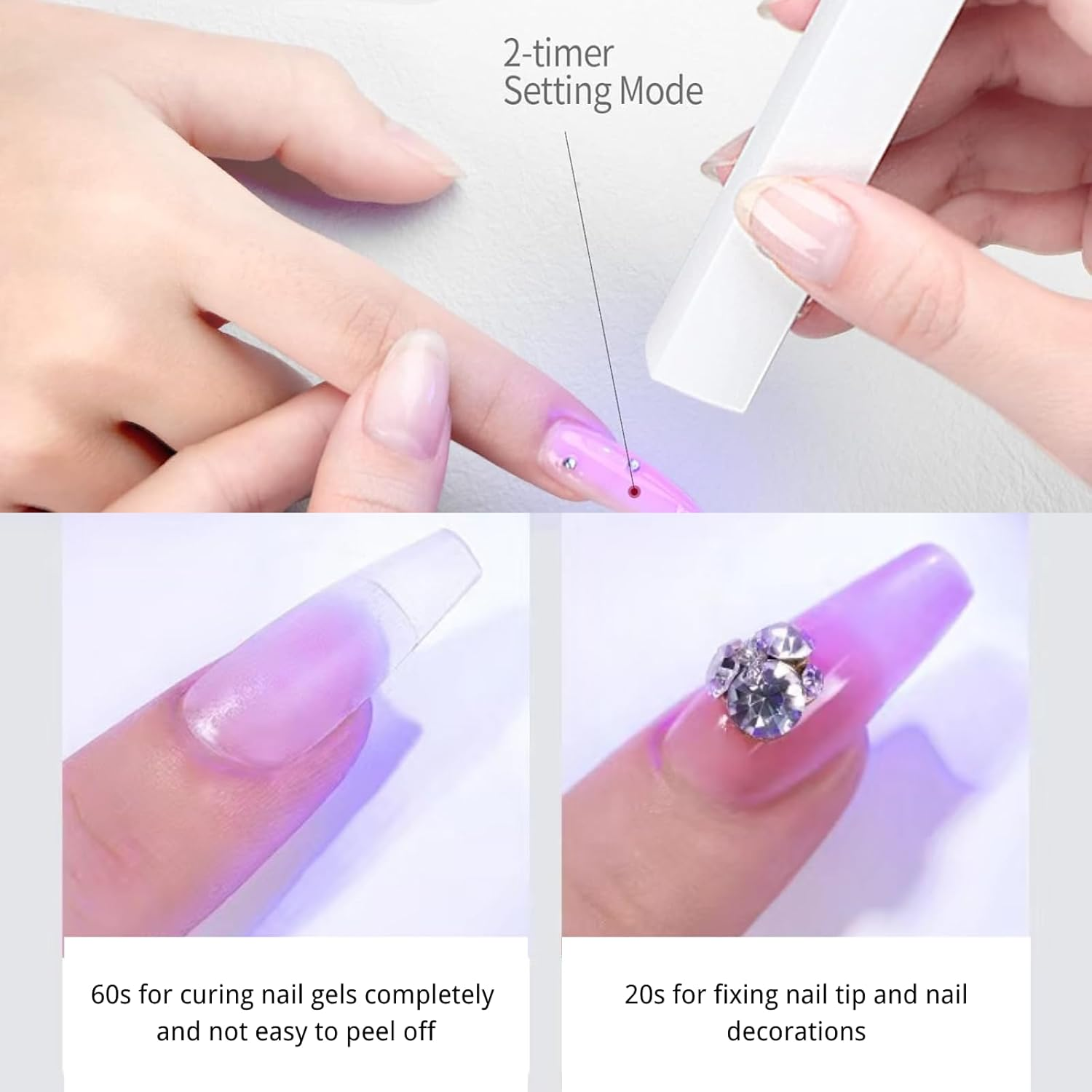 Handheld UV Light for Gel Nails, Gel Nails Flash Cure Lamp, Gel Nails LED Nail Lamp Portable Mini Nail Dryer, Cordless Rechargeable USB Nail Dryer for Fast Curing, Home DIY Manicure Nail Art (White)
