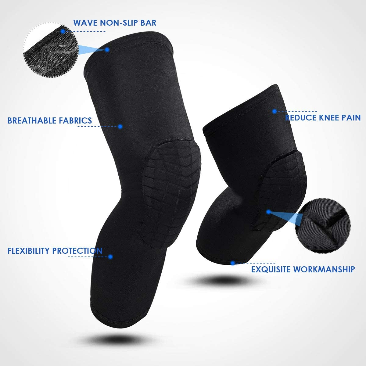 O-Best [Upgrade Version Basketball Knee Pads, Compression Kids Adult EVA Pads Crashproof Volleyball Long Leg Knee Sleeves Protector Gear image number 1