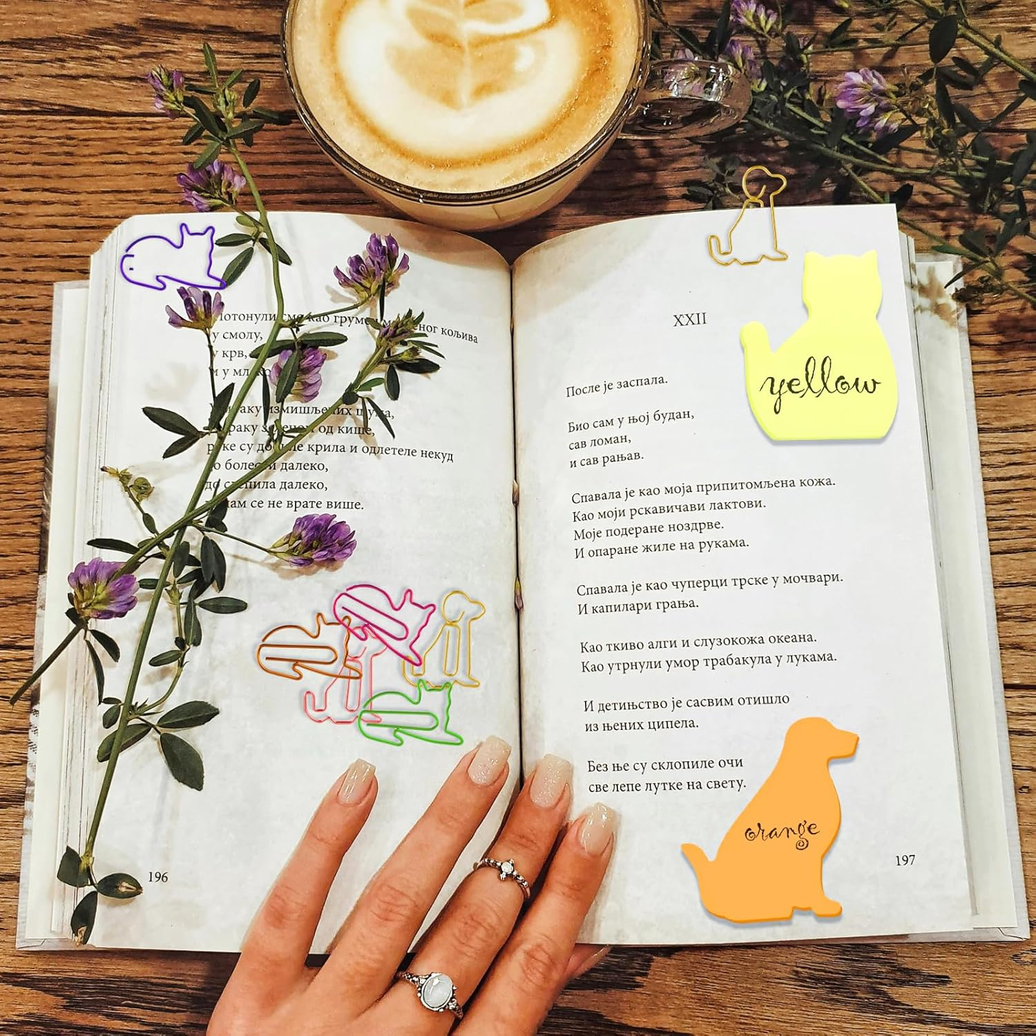 390Pcs Cat Sticky Notes Animal Sticky Notes with 14 Pcs Cat and Dog Paper Clips Cute Dog Sticky Notes Colorful Self-Stick Note Pads(7 Color) image number 1