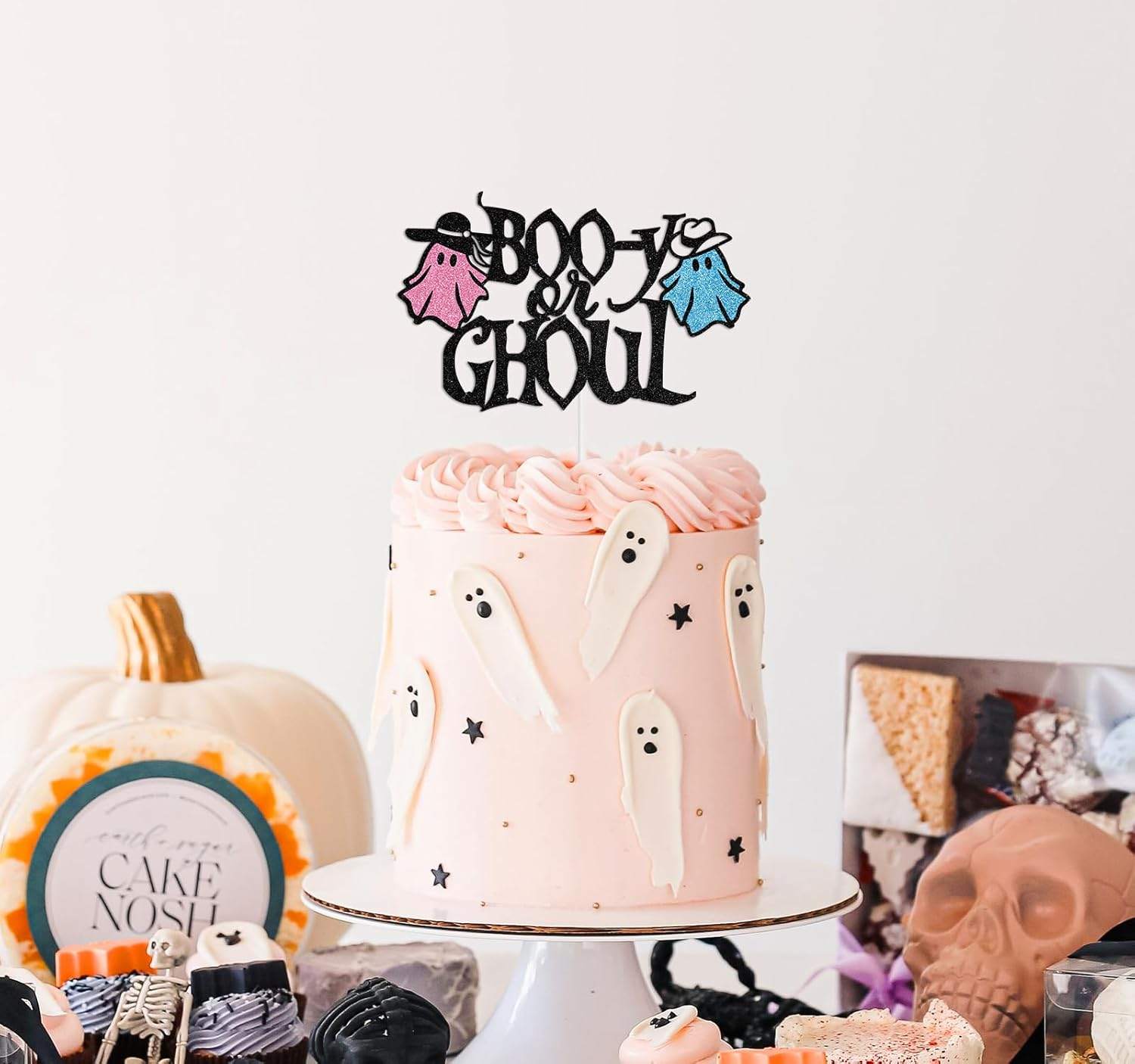 Boo-Y or Ghoul Cake Topper, Boy or Girl/He or She Gender Reveal Cake Decor, Halloween Baby Shower/First Birthday Party Decorations Supplies