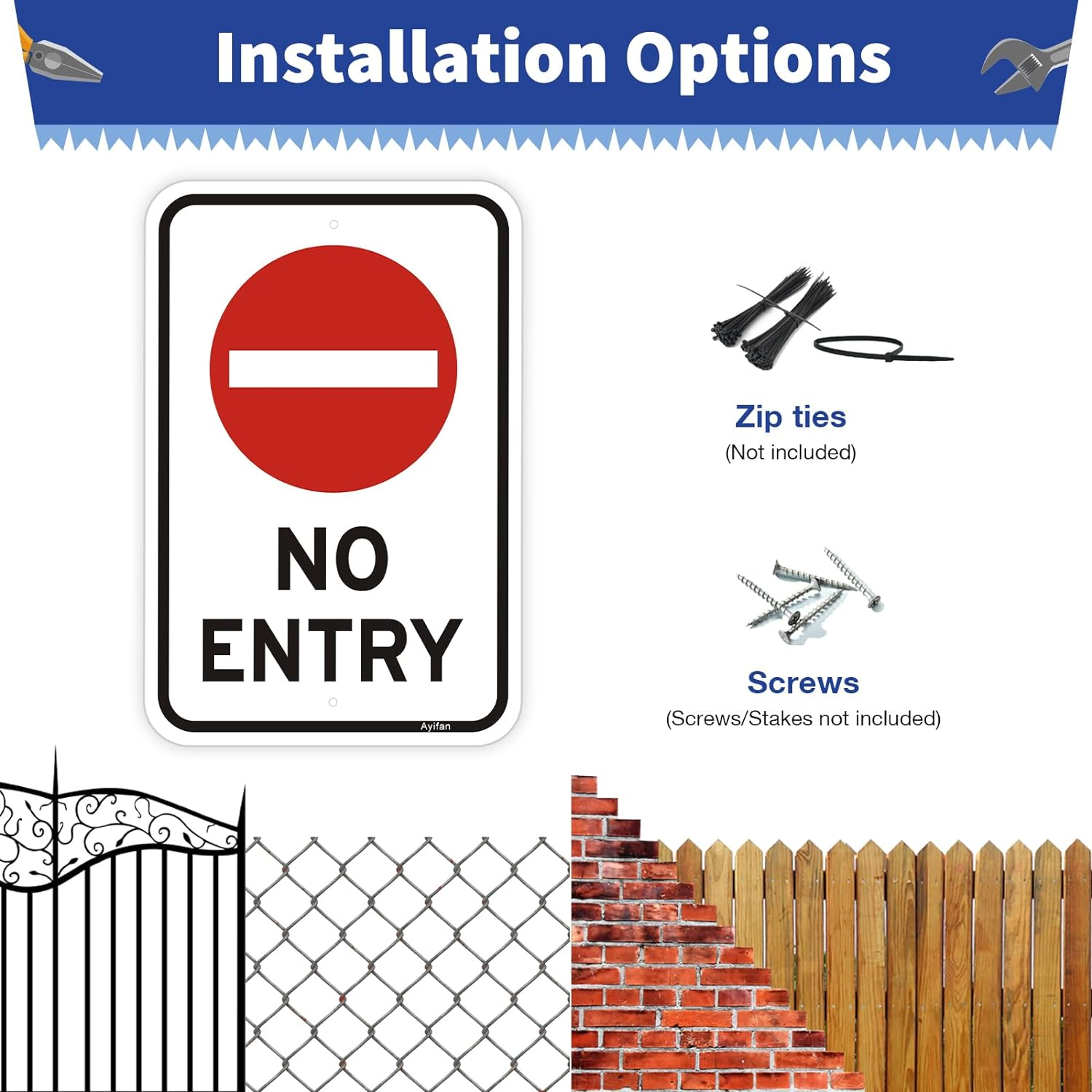 No Entry Sign, Reflective Do Not Enter Metal Signs, 12 X 18 Inches Rust-Free Aluminum, UV Protected, Easy Mounting Metal Warning Safety Signs (White-No Entry) image number 6