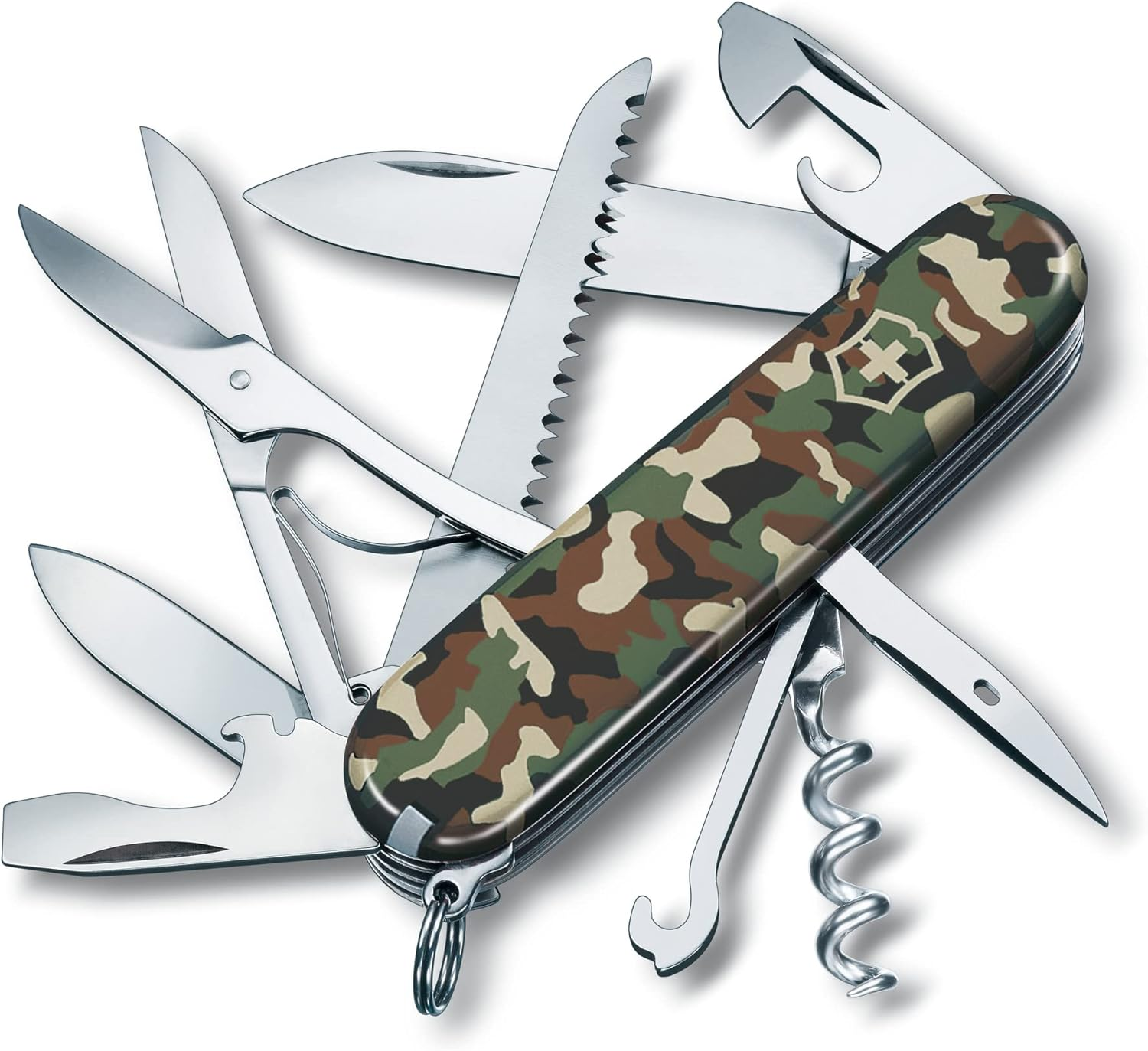 Victorinox Huntsman Swiss Army Knife, Medium, Multi Tool, Camping Knife, 15 Functions, Large Blade, Bottle Opener, Camouflage image number 1