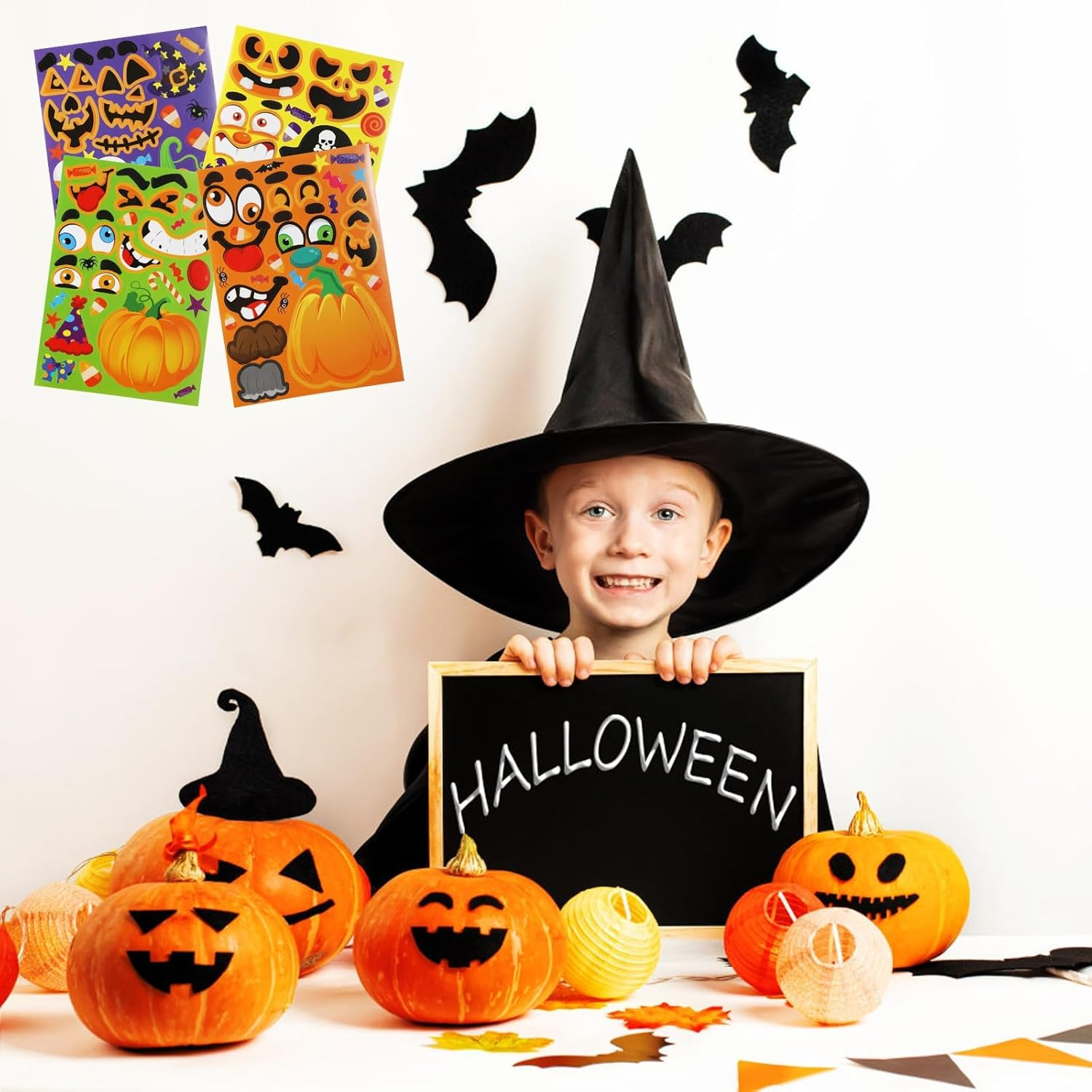 ZANZER 32Pcs Funny Halloween Stickers, Halloween Party Games Stickers Halloween Make a Face Stickers Halloween Stickers for Kids Party Favor Supplies Craft (4 Styles) image number 1