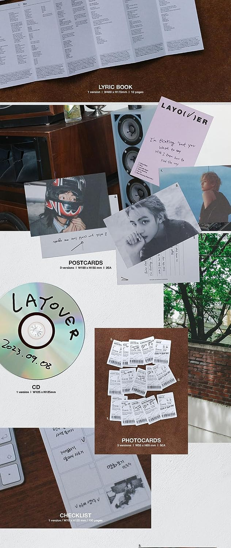 BTS V Layover 1St Solo Album Standard Random Version Outbox+Cd+124P Photobook A+20P Photobook B+12P Lyric Book+2P Postcard+5P Photocard+100P Checklist+2P Letter+Tracking Sealed image number 1