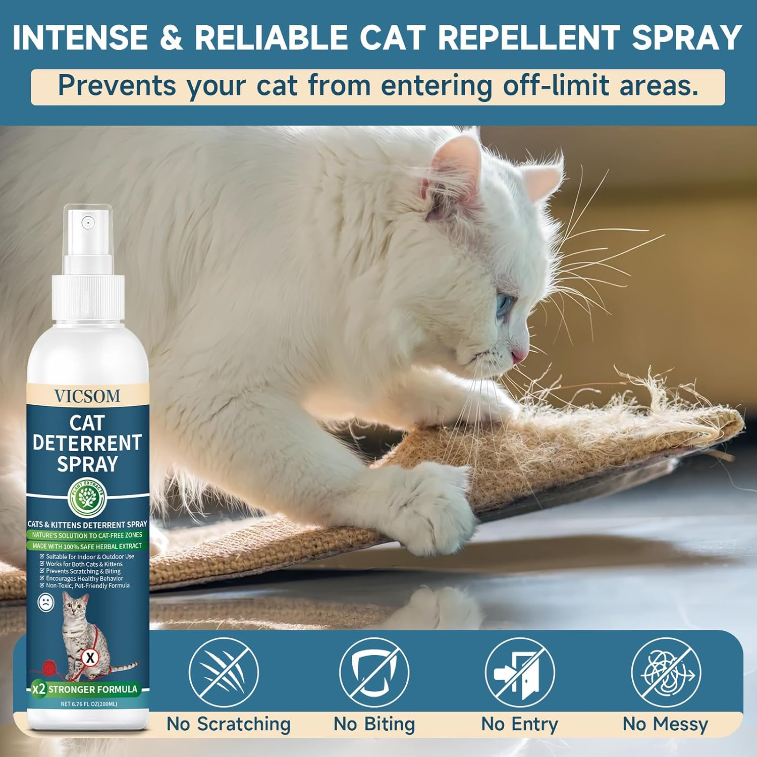 VICSOM Cat Repellent Spray 200Ml, Cat Deterrent Spray Indoor Outdoor, Natural anti Scratch Cat Spray for Scratching, No Trace Cat Spray Deterrent for Cats Kitten Training Aid Protect Furniture Garden image number 2