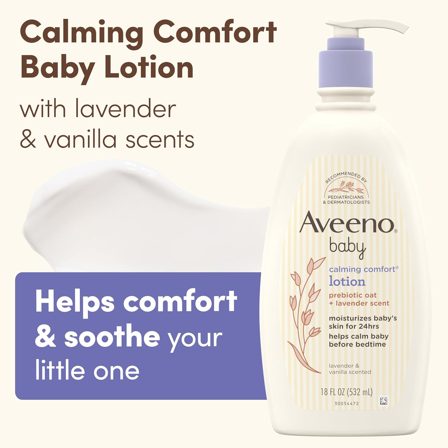 Aveeno Baby Calming Comfort Moisturizing Lotion with Lavender, Vanilla and Natural Oatmeal, 18 Fl. Oz image number 4