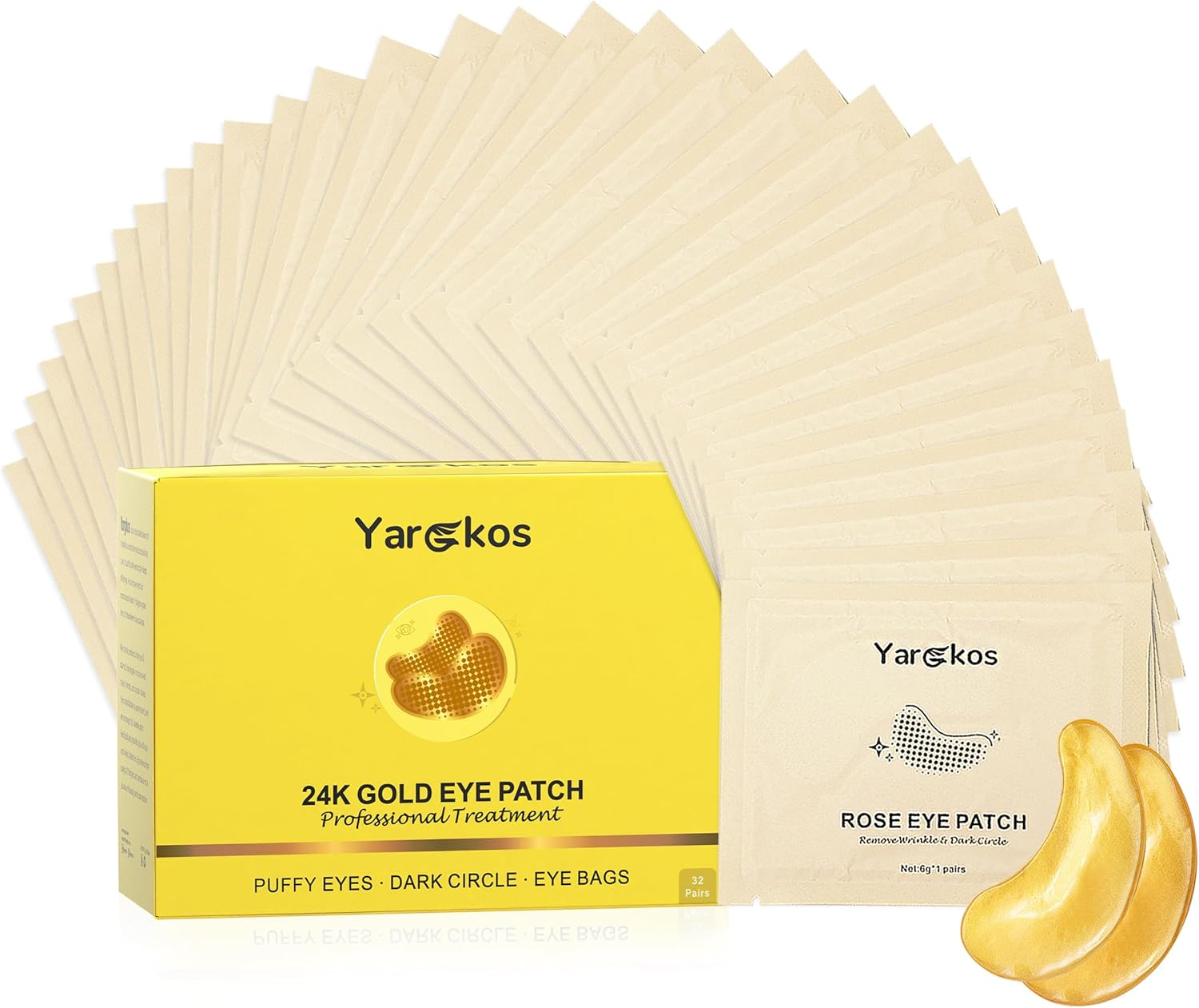 32 Pairs Hydrating under Eye Patches, anti Wrinkle Undereye Pad for Dark Circles Puffiness Puffy Eyes, Collagen Eye Masks Skincare, Travel Women Beauty Skin Care Face Gel (24K Golden+Blue+Pink+Green)