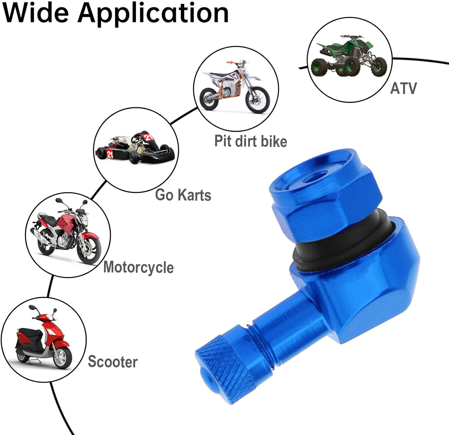 Windance 2Pcs 90 Degree CNC Motorcycle Tire Valve Stems for Most Bike 10 Mm To11.3 Mm Tubeless Tires Easy Installation (Blue) - Black image number 7