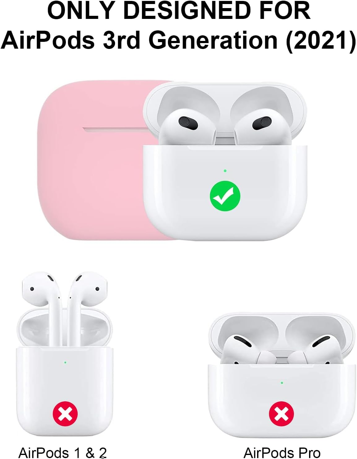 Ixtra Soft Silicone Airpods 3 Case with Keychain Shockproof Protective Charging Case Cover Compatible with Airpods 3Rd Generation 2021 for Men Women Wireless Charging Support, Light Pink image number 4