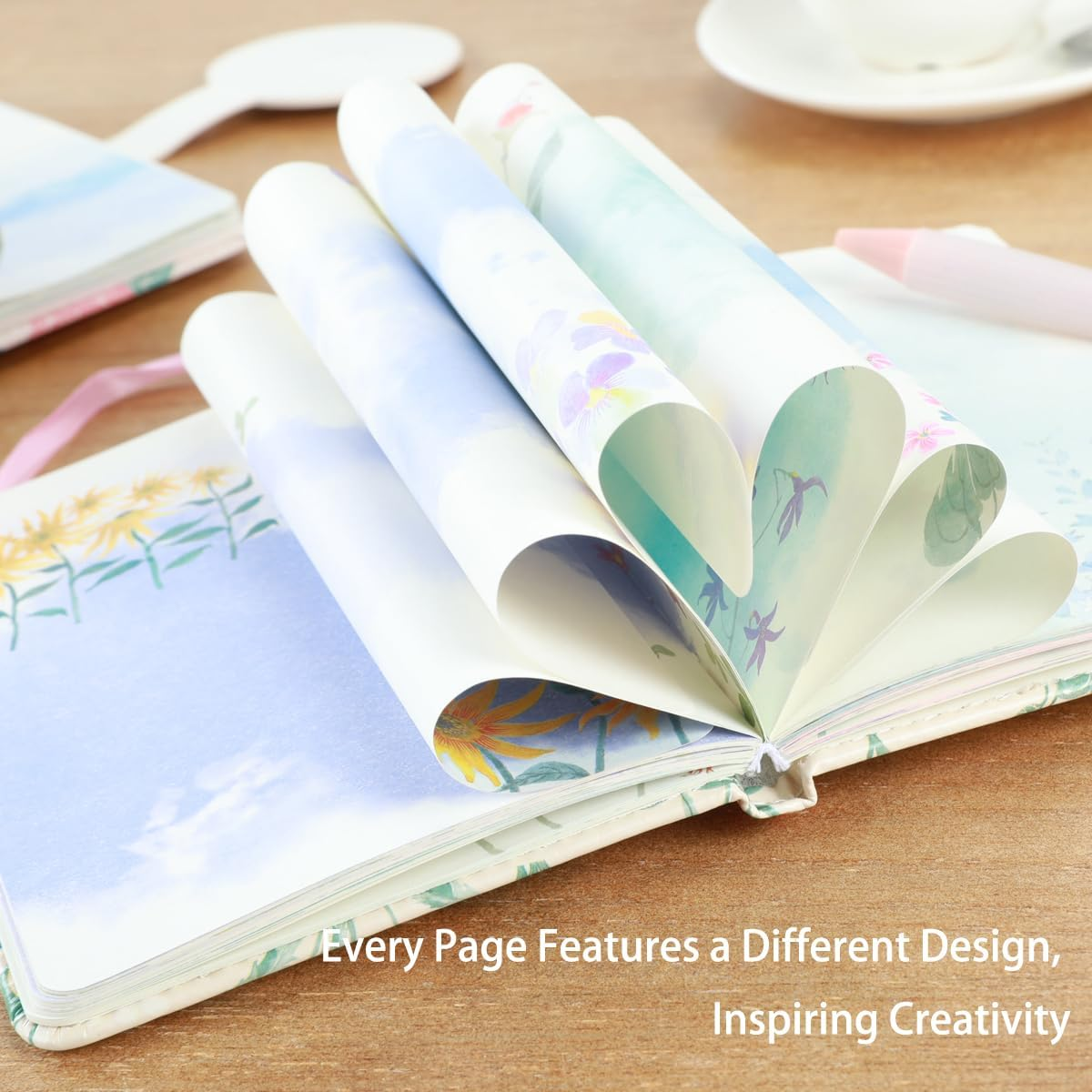 SIIXU Colorful Pocket Notebook A6 - Floral Theme with Unique Flower Illustrations, Vegan Leather, Small Size for Women, Ideal for Journaling, Notes, and Travel - 1, Light image number 6