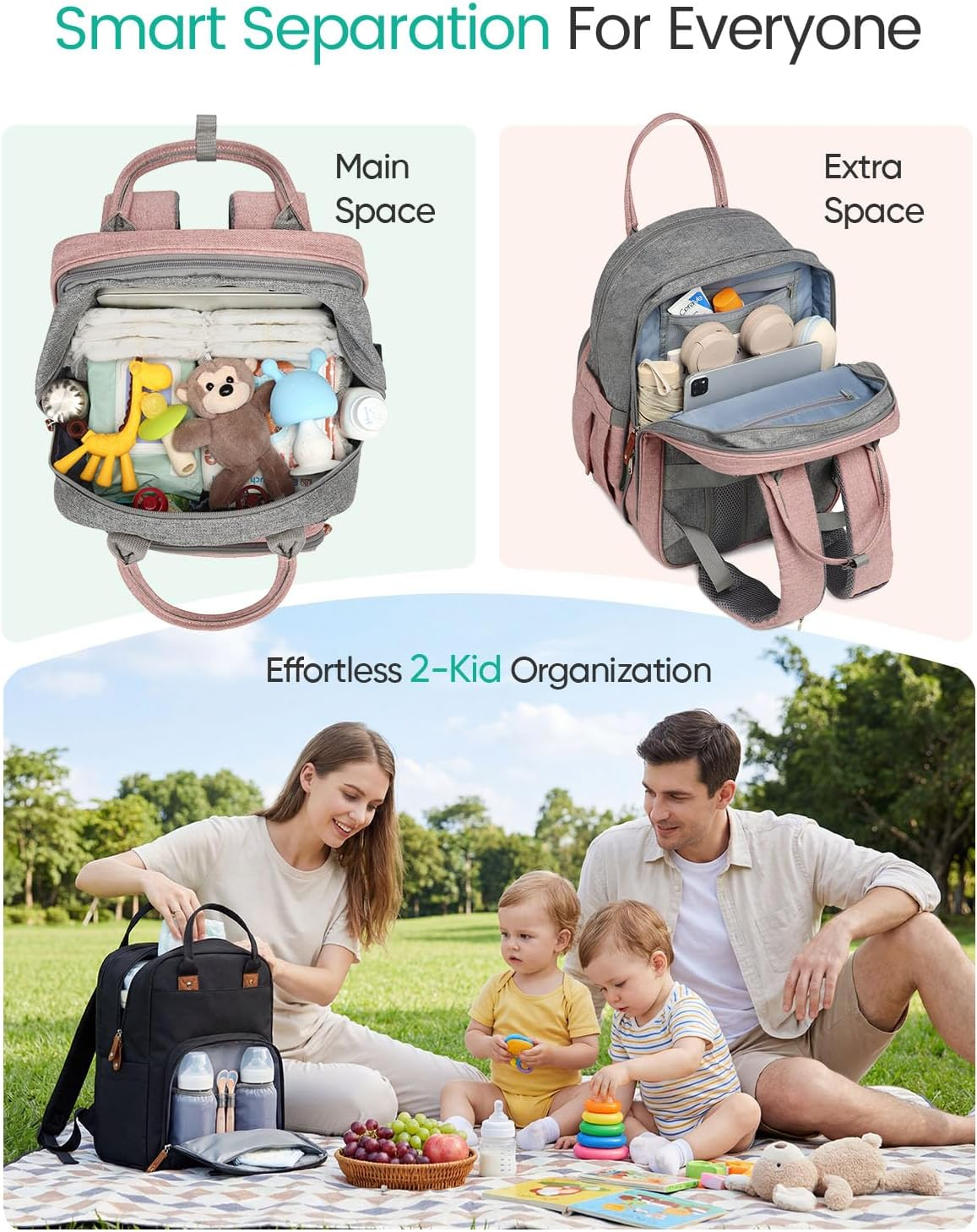 Extra Large Diaper Bag Backpack for Two Kids, Expandable 35L Baby Bags for Mom Girl Boy Dad Toddler