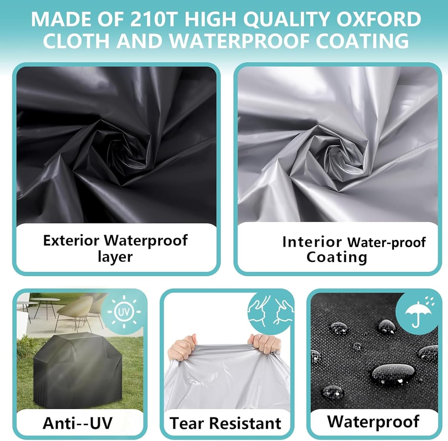 Universal Waterproof BBQ Grill Cover,Uv-Resistant Outdoor Barbecue Protector,Black,57 Inch image number 3