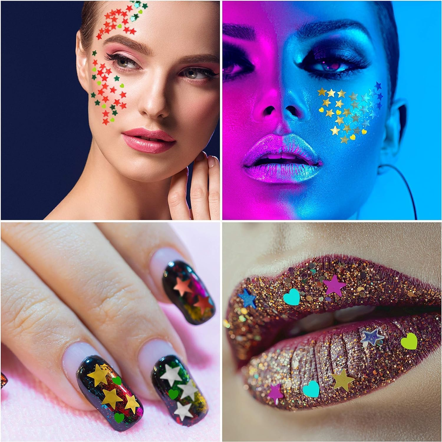 24 Pack Glitter Stars & Hearts Sequins - Assorted Colors Craft Embellishments for DIY Arts & Crafts, Decorations, Scrapbook, Card Making & Make Up image number 3