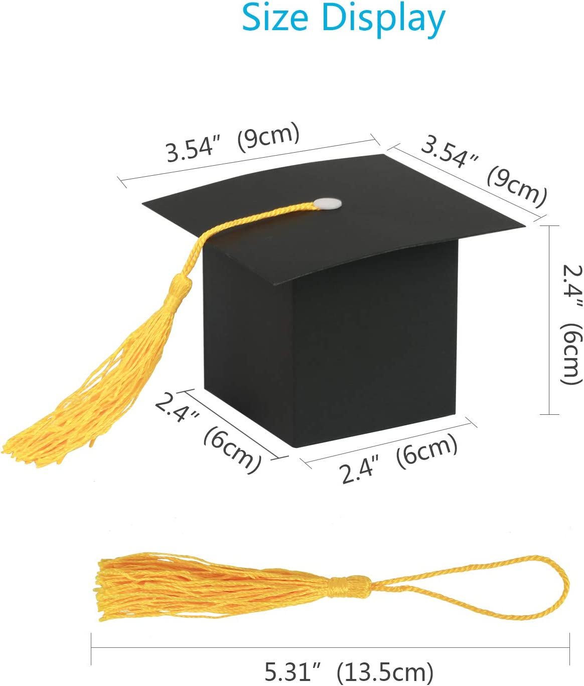 30Pcs Graduation Cap Shaped Gift Box - 6CM Black Doctoral Sweet Boxes with Yellow Tassel for Celebration Ceremony Party image number 1