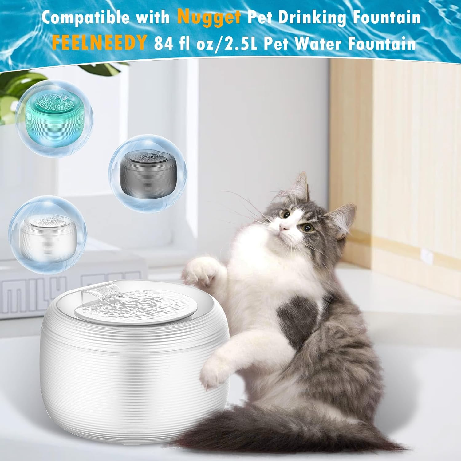 12 Pack Cat Water Fountain Filters Replacement for Nugget and Feelneedy Pet Water Dispenser, Triple Filtration System with Activated Charcoal and Ion Exchange Resin, Including 18 Pre-Filter Sponges image number 5