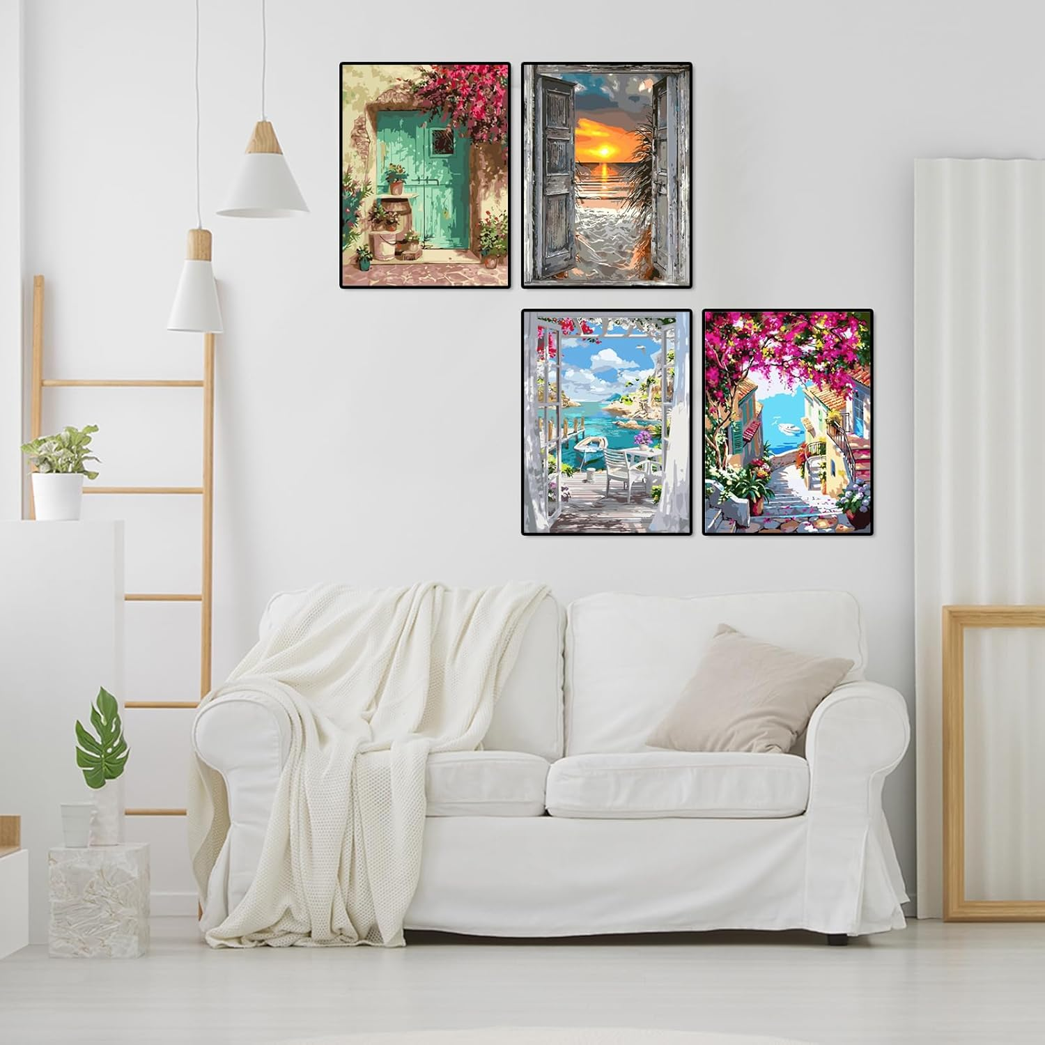 Paint by Numbers Adults, Pack of 4, Paint by Numbers Landscape with Brushes, Acrylic Pigment for Children and Beginners (30 X 40 Cm) image number 4